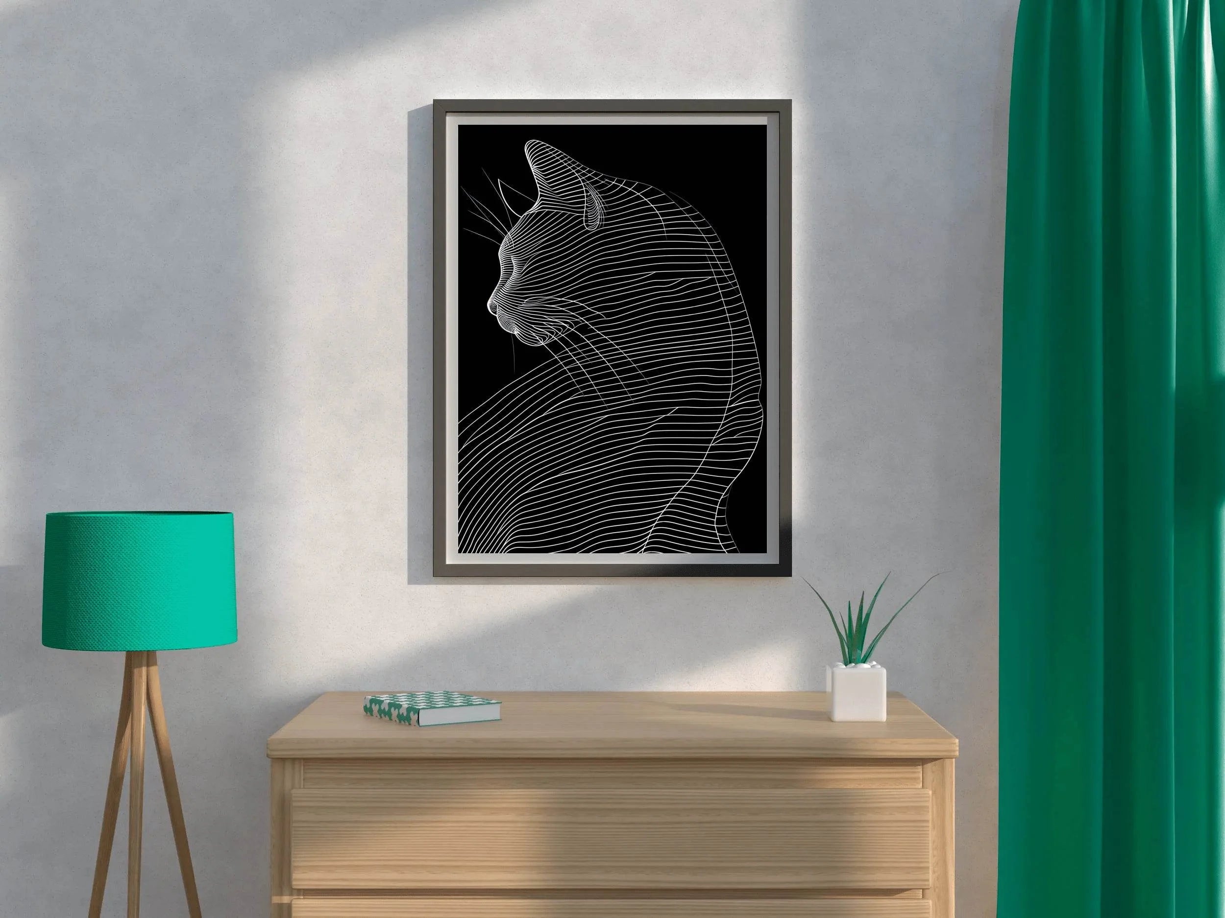 A Black and White Picture of a Cat - beink online art store