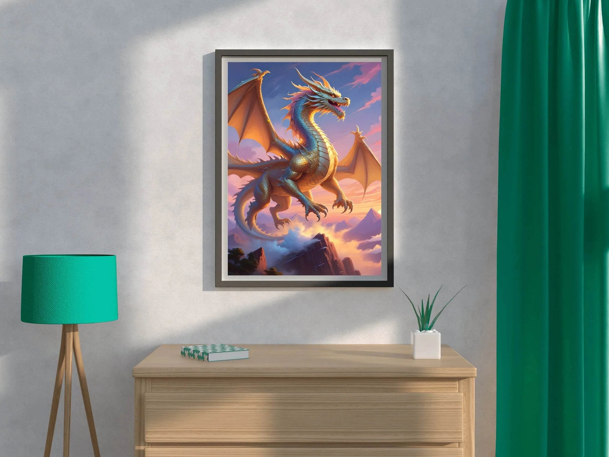 Flying Golden Dragon Animal Wall Art - beink online art store