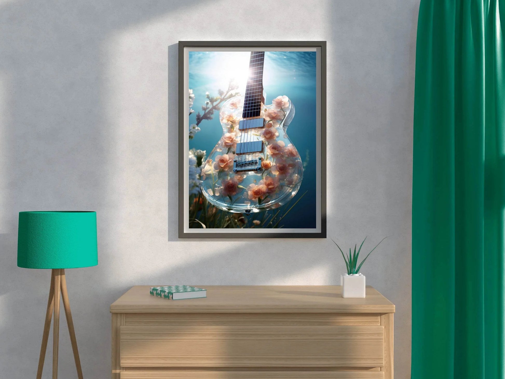Glass Guitar With Flower Design Wall Art - beink online art store