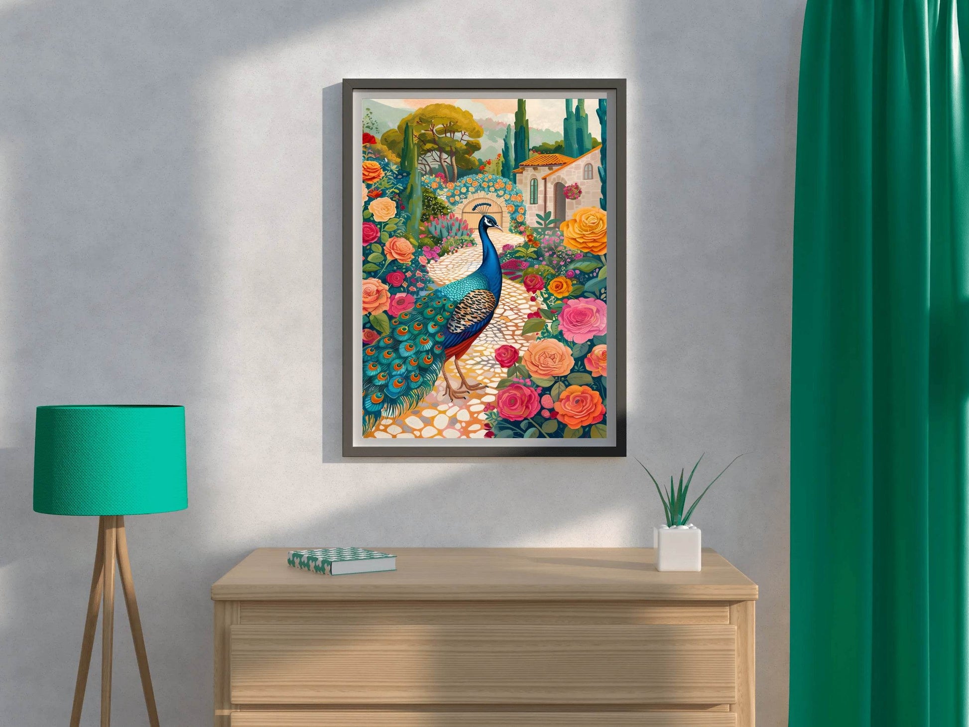 Painting of a Peacock Standing in the Garden - beink online art store