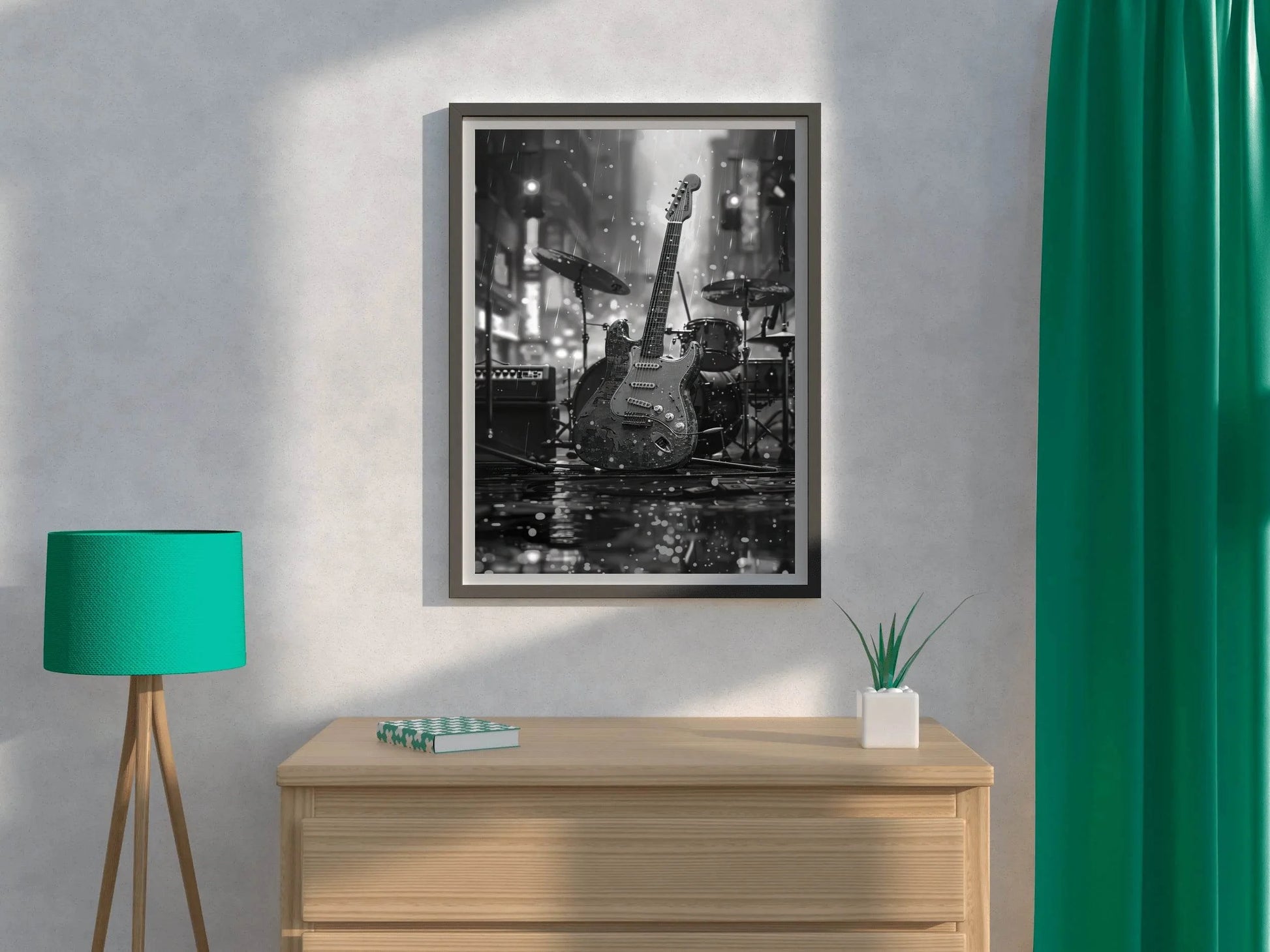 Guitar Left In The Rain Wall Art - beink online art store