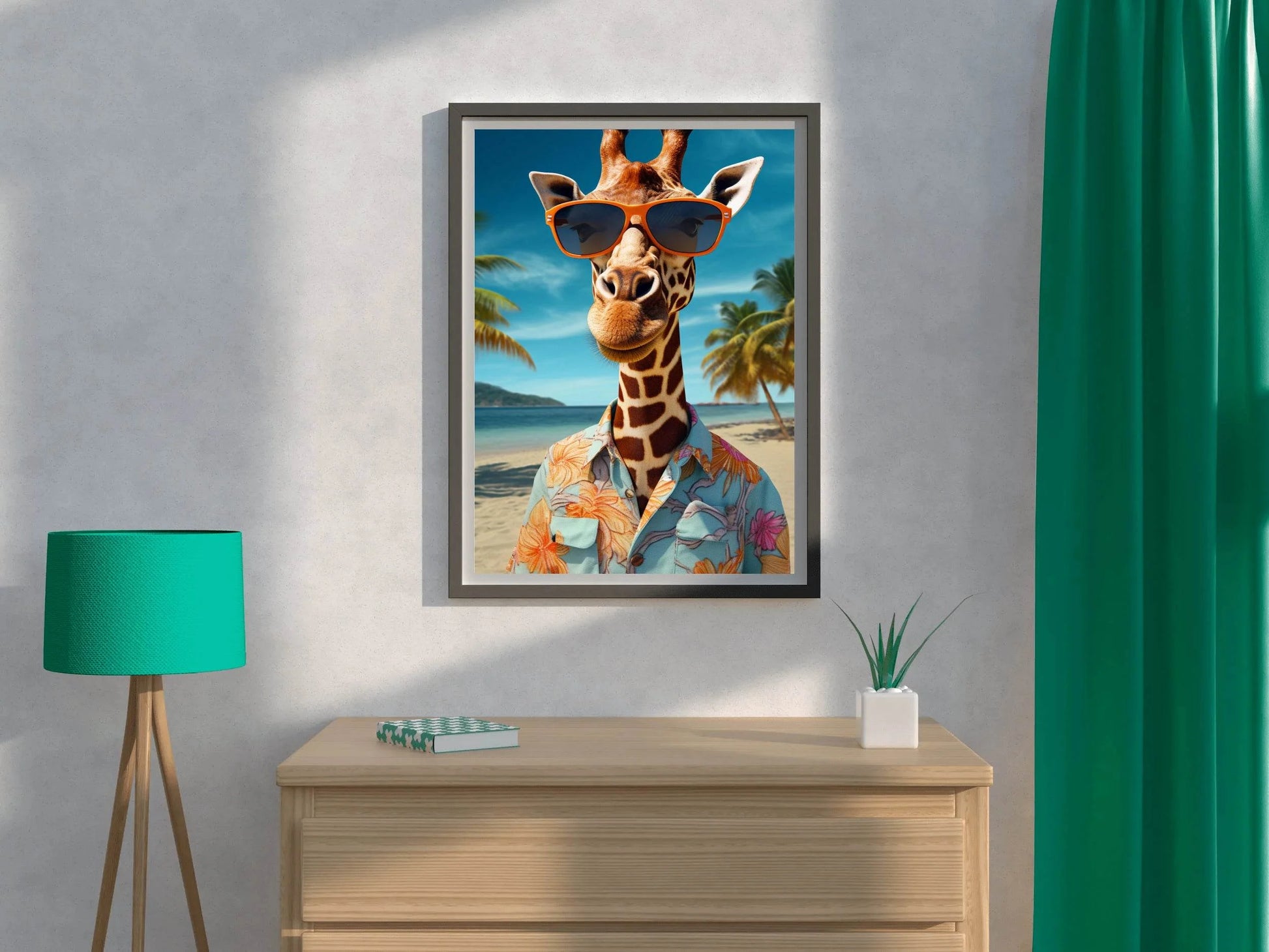 Painting of Funny Giraff Wearing Goggle and Cool Shirt - beink online art store