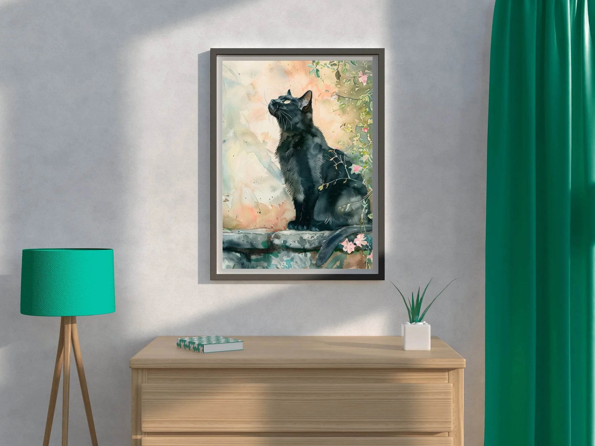 Watercolor Black Cat Animal Wall Art - beink online art store