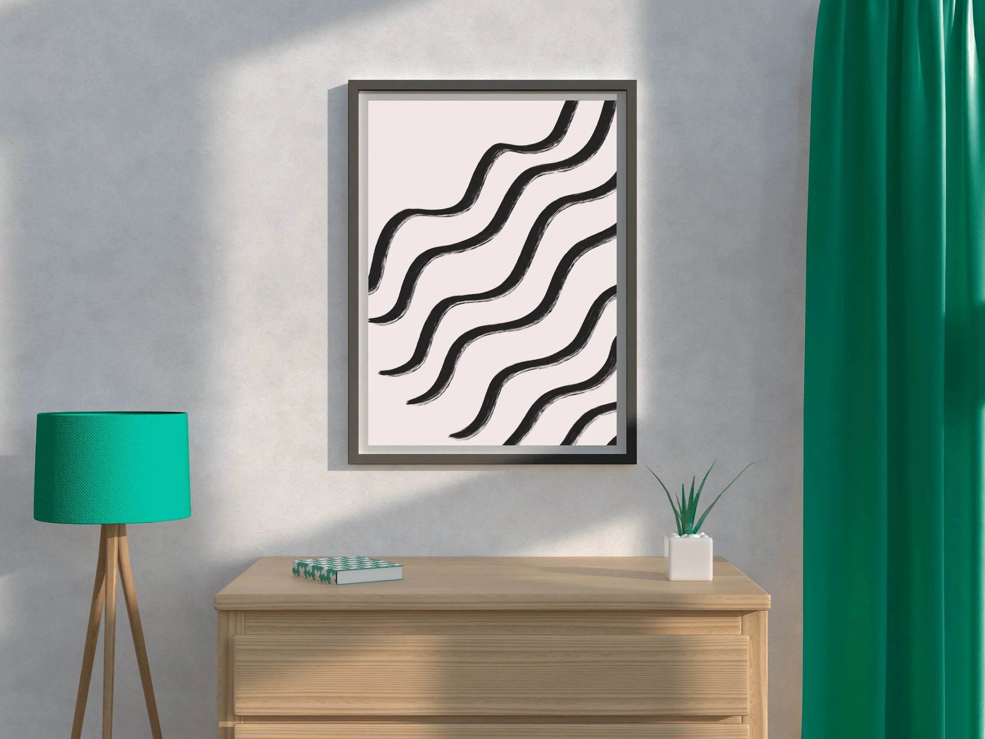 Black and White Wavy Lines Pattern Wall Art - beink online art store