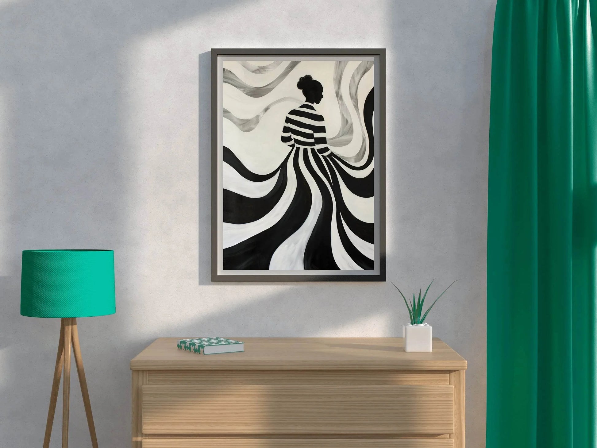 Swirling Silhouette-Black and White stripes Modern Art - beink online art store