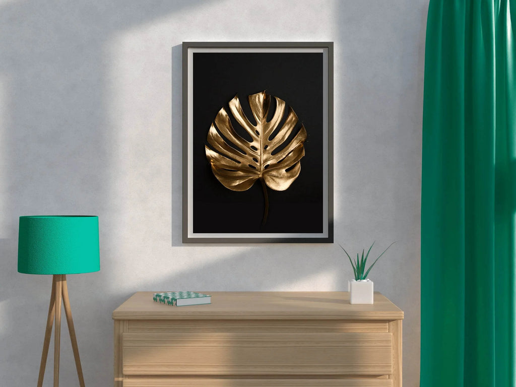 Golden Monstera Leaf Wall Art - beink online art store