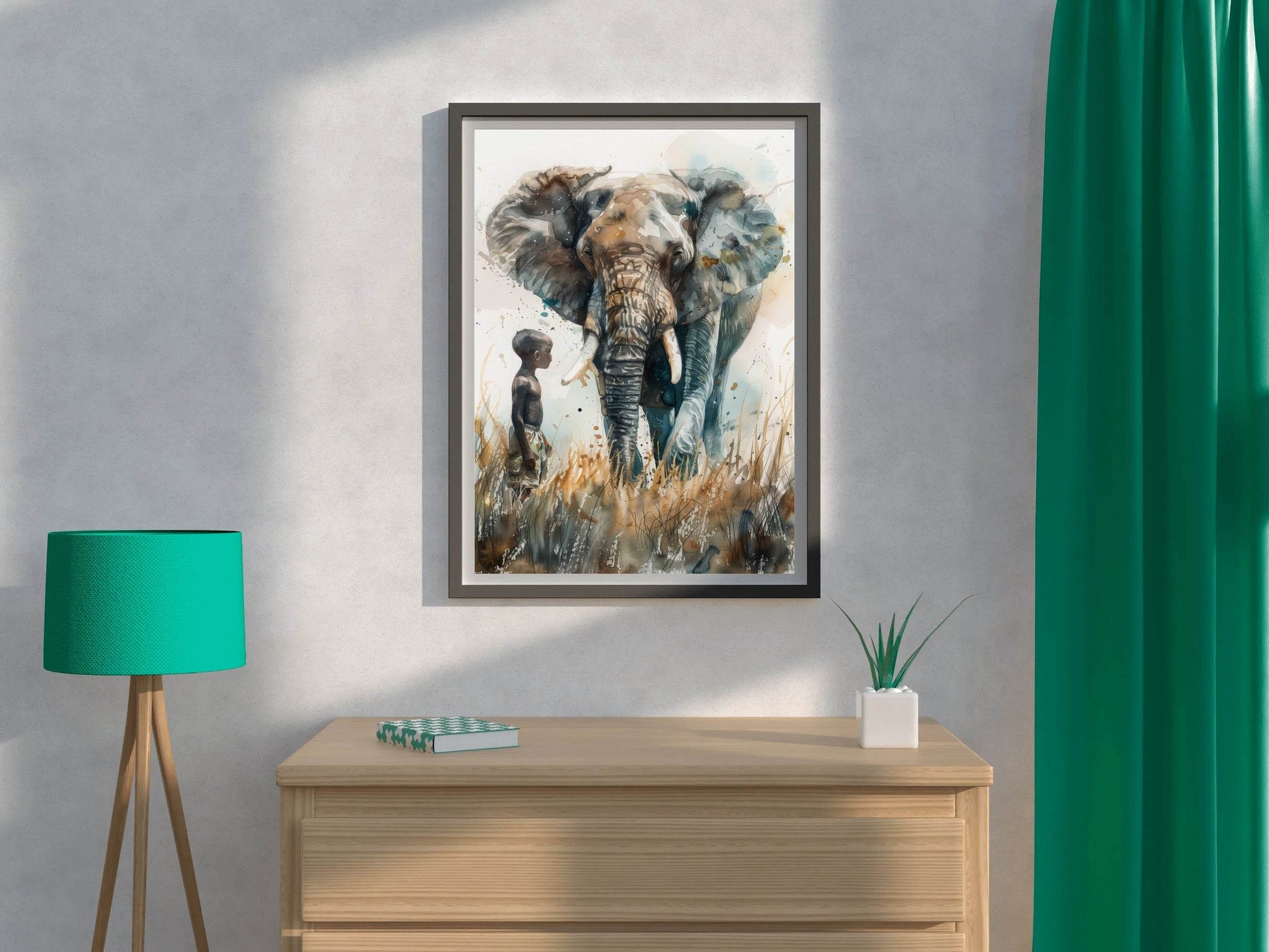 Painting of an Elephant With a Kid Wall Art - beink online art store