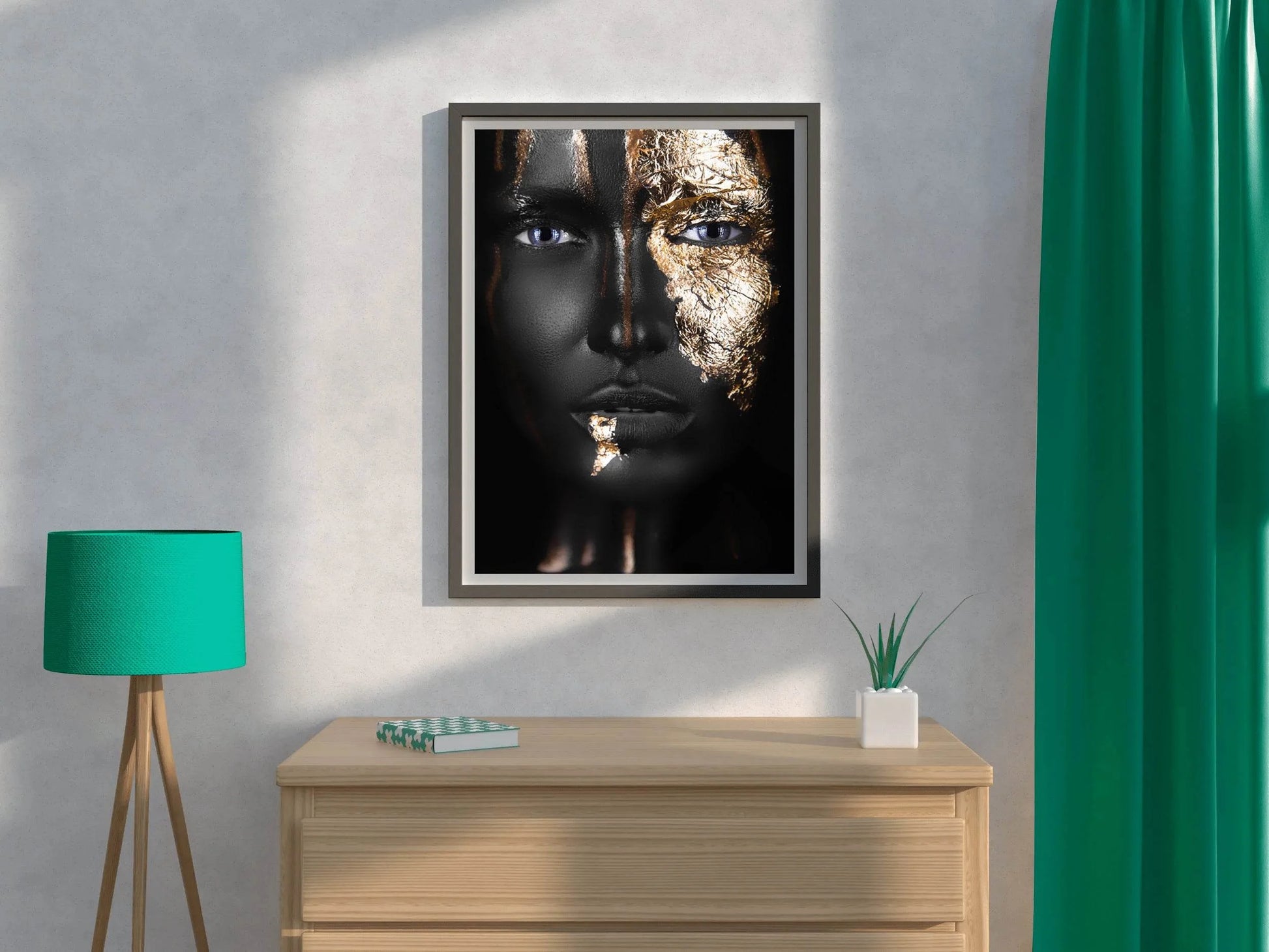 Black Woman Face With Golden Makeup Wall Art - beink online art store
