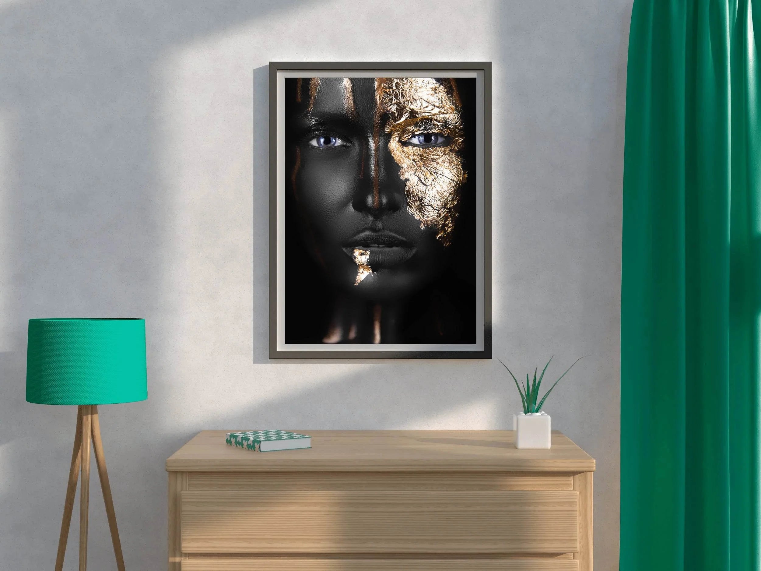 Black Woman Face With Golden Makeup Wall Art - beink online art store