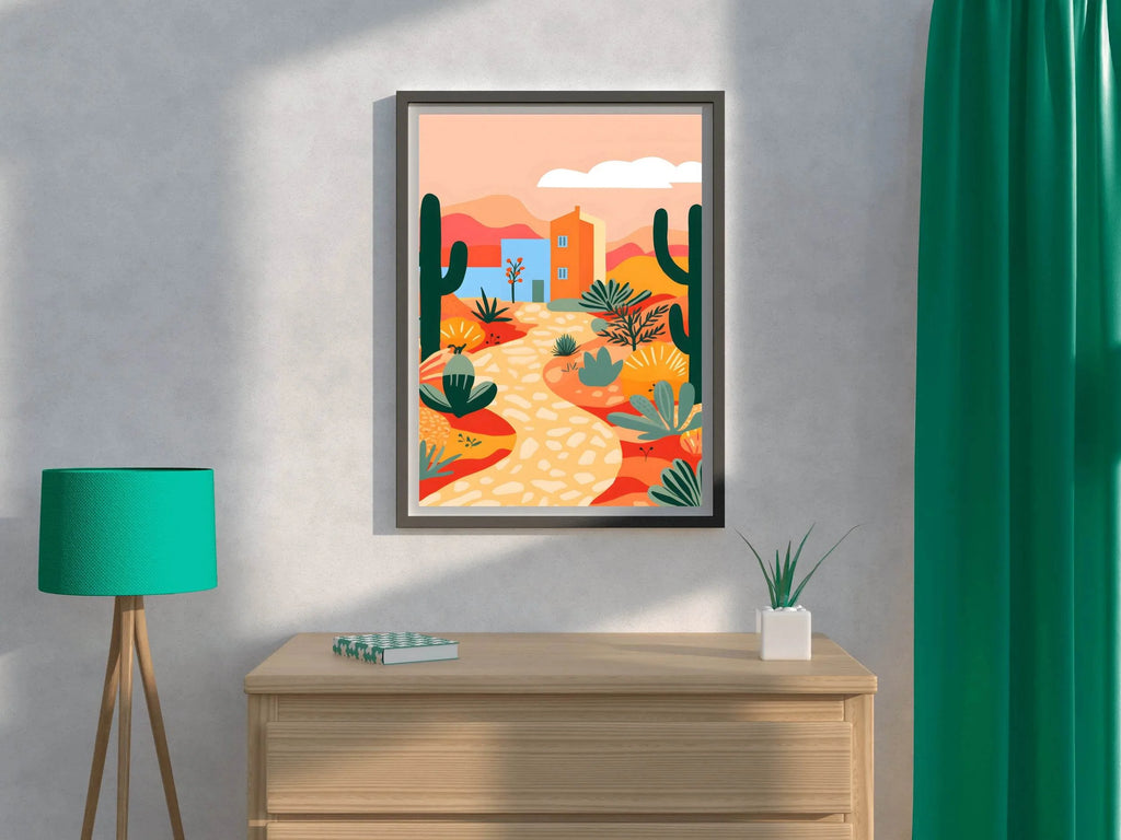 Colorful Village Desert Road Painting Art - beink online art store