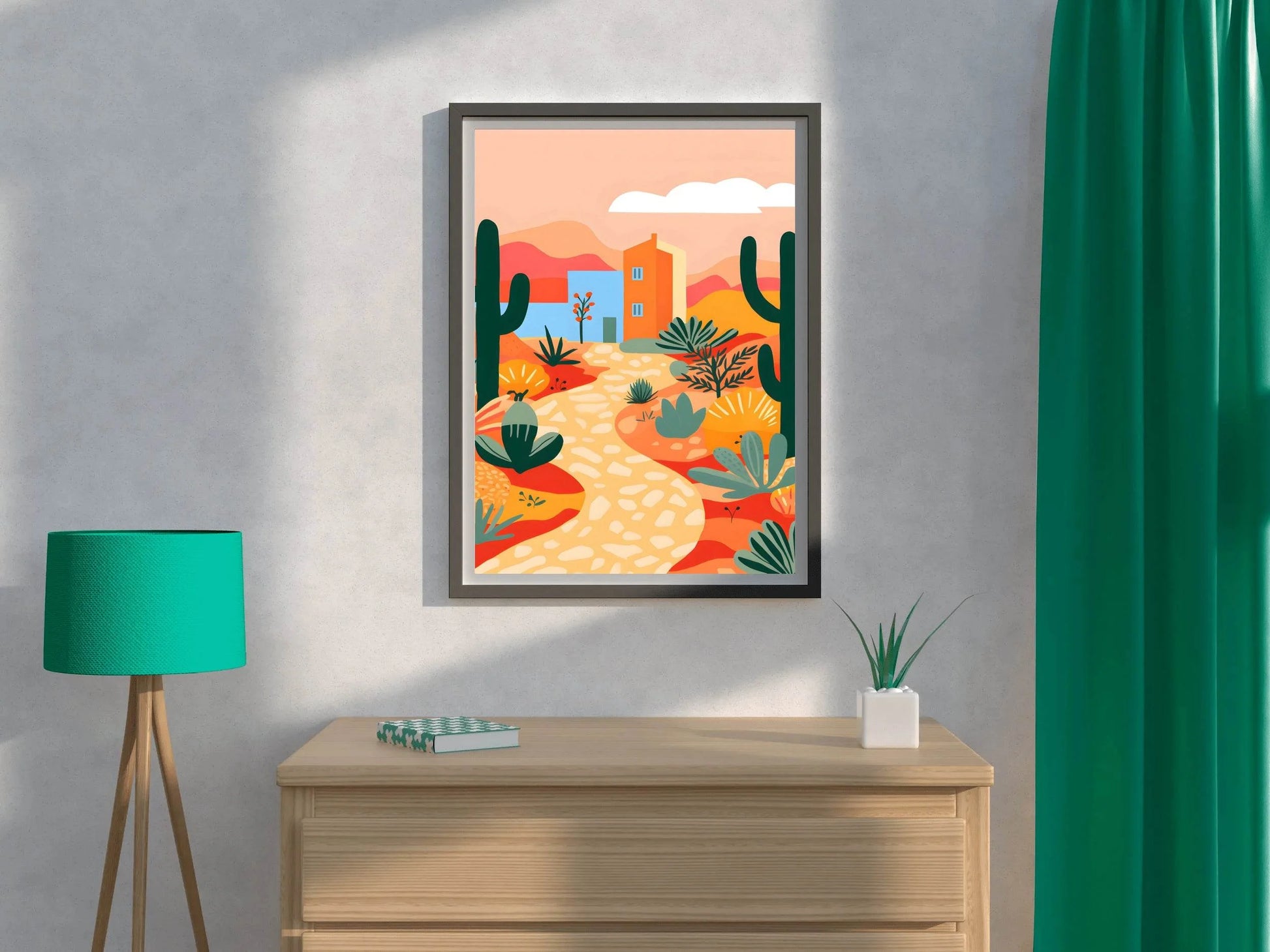 Colorful Village Desert Road Painting Art - beink online art store