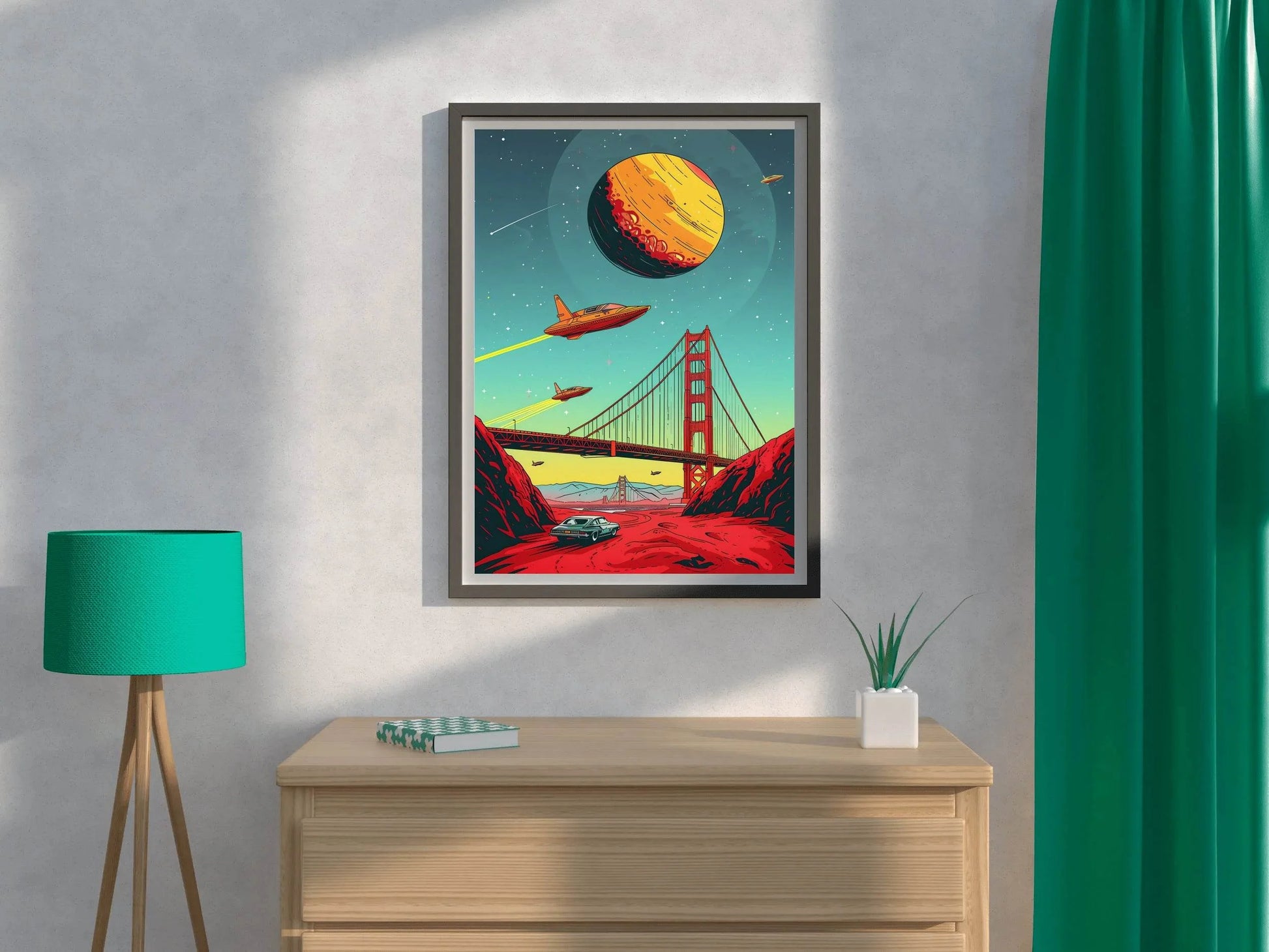 Imaginary Drawing of A Spaceship Crossing The Bridge Wall Art - beink online art store