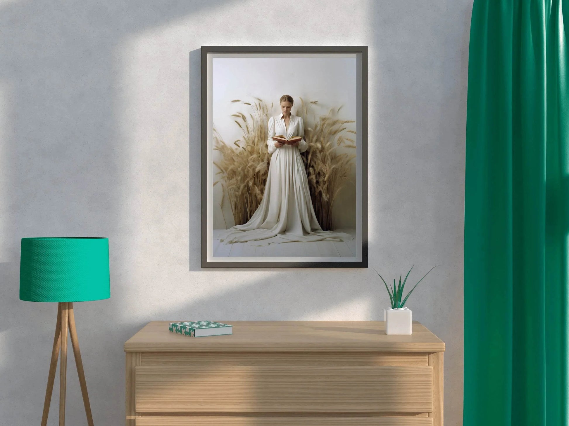 White Wedding Dress In Wheat Field Wall Art - beink online art store