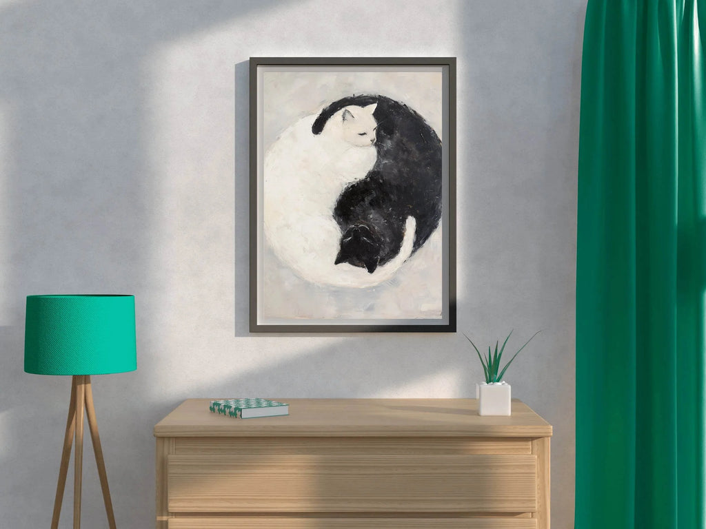 Black and White Painting of Cat Pair - beink online art store