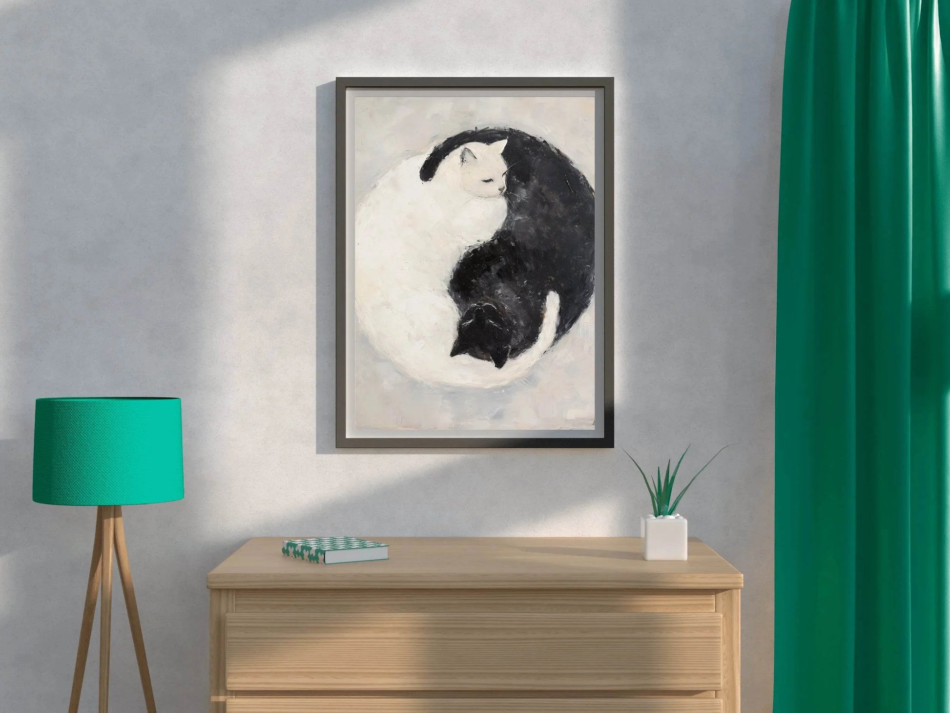 Black and White Painting of Cat Pair - beink online art store