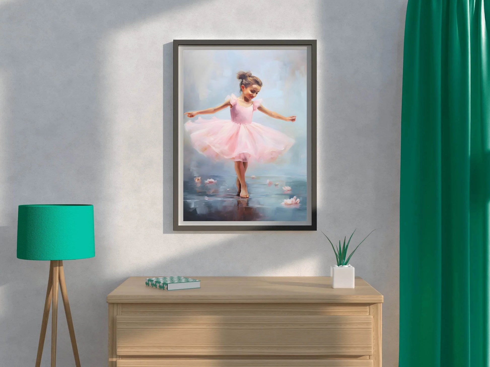 Smiling Little Girl Dancing in Pink Dress - beink online art store