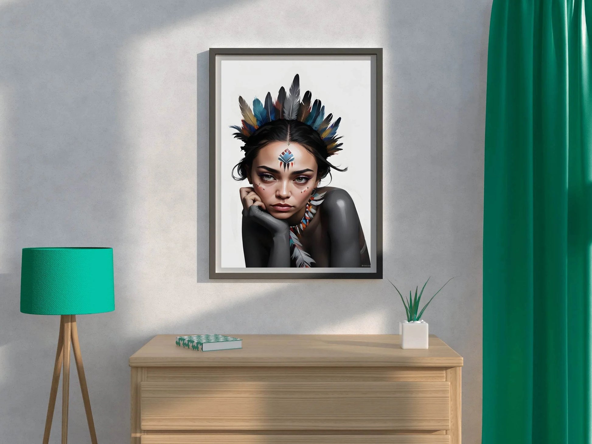 Native American Woman with Feather Wall Art - beink online art store