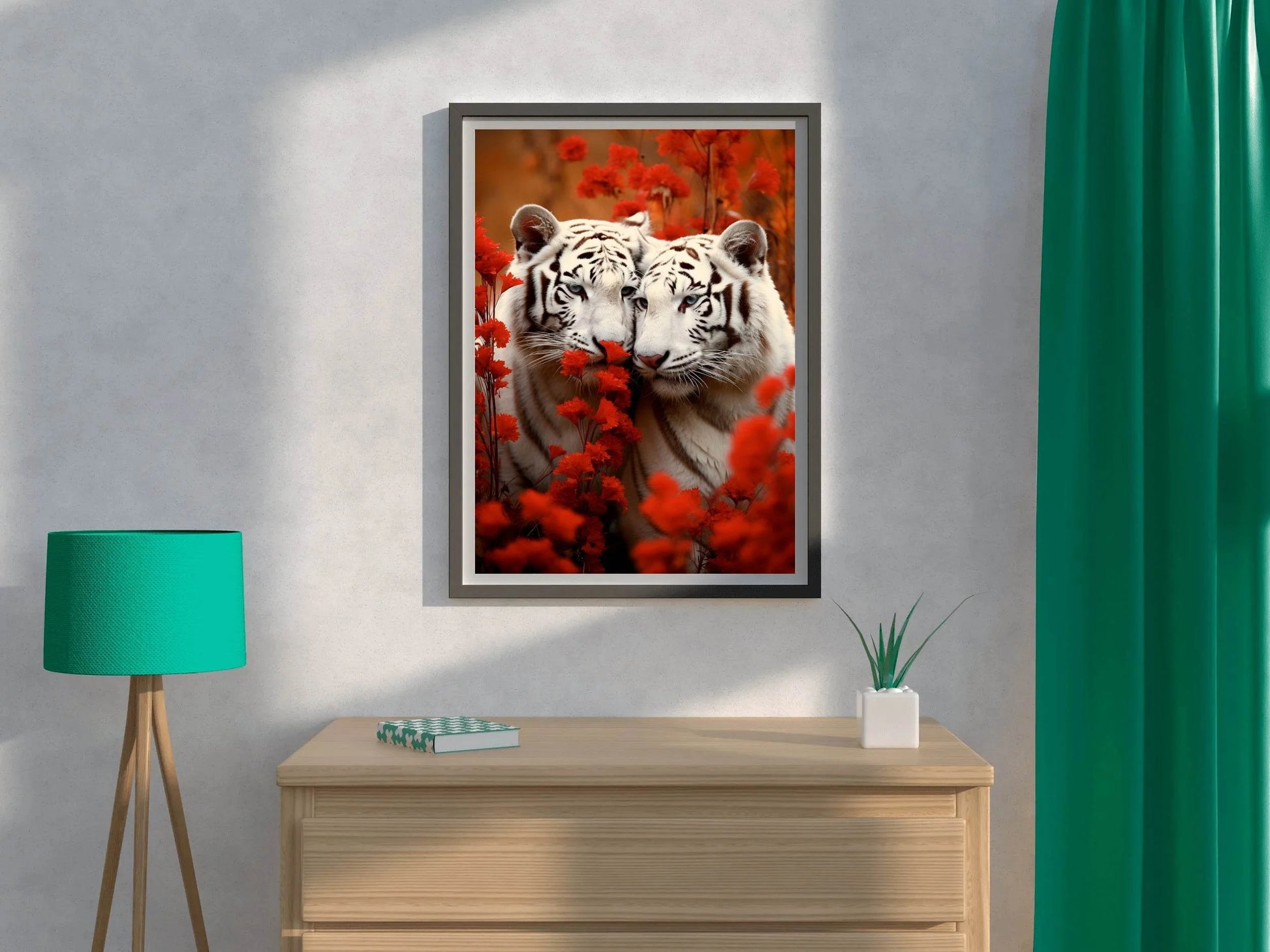 Wild White Tiger With Leaves Wall Art - beink online art store