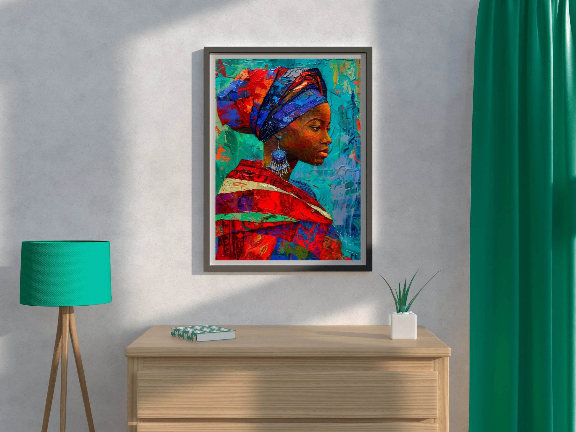 Colorful Scarf African Woman Wall Art - beink online art store