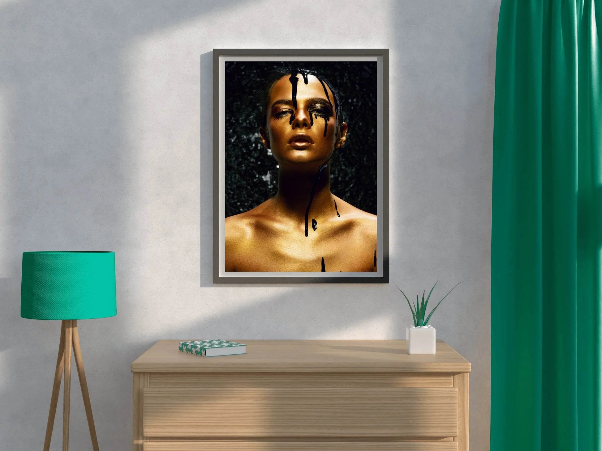 Young Woman With Golden Skin And Black Oil Wall Art - beink online art store