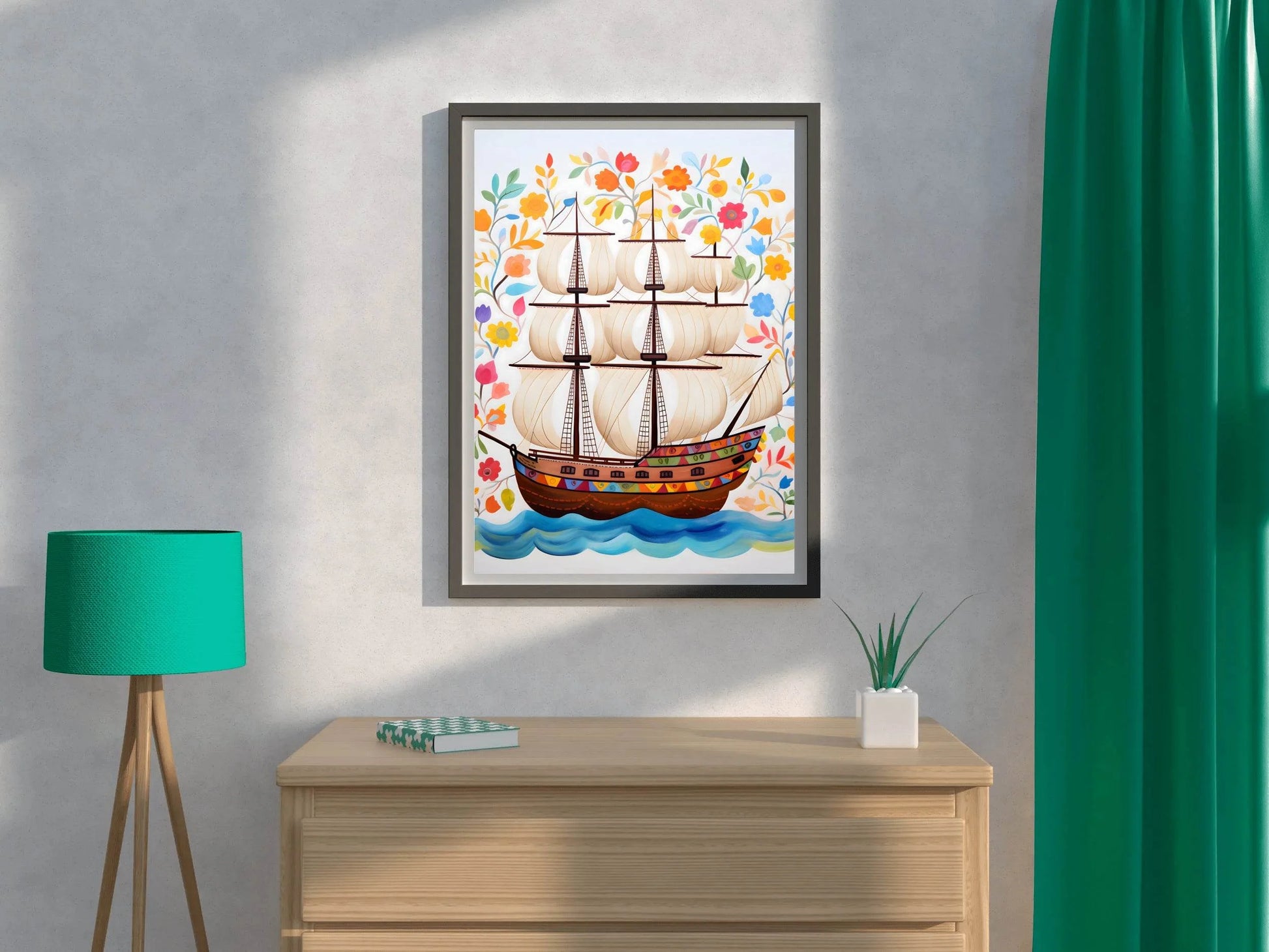 Watercolor Painting of Pirates Ship - beink online art store