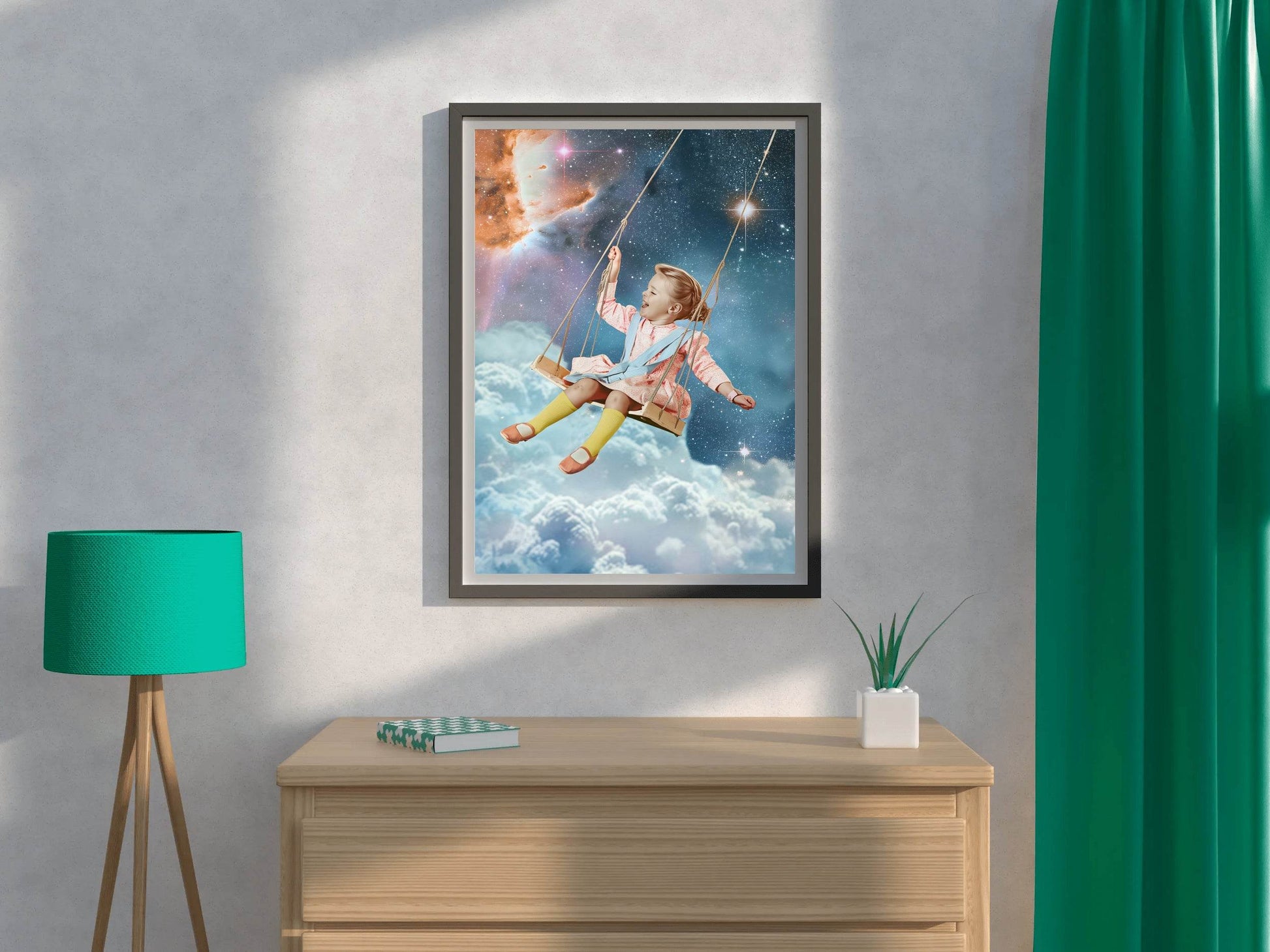 Little Girl Swinging in Space Wall Art - beink online art store