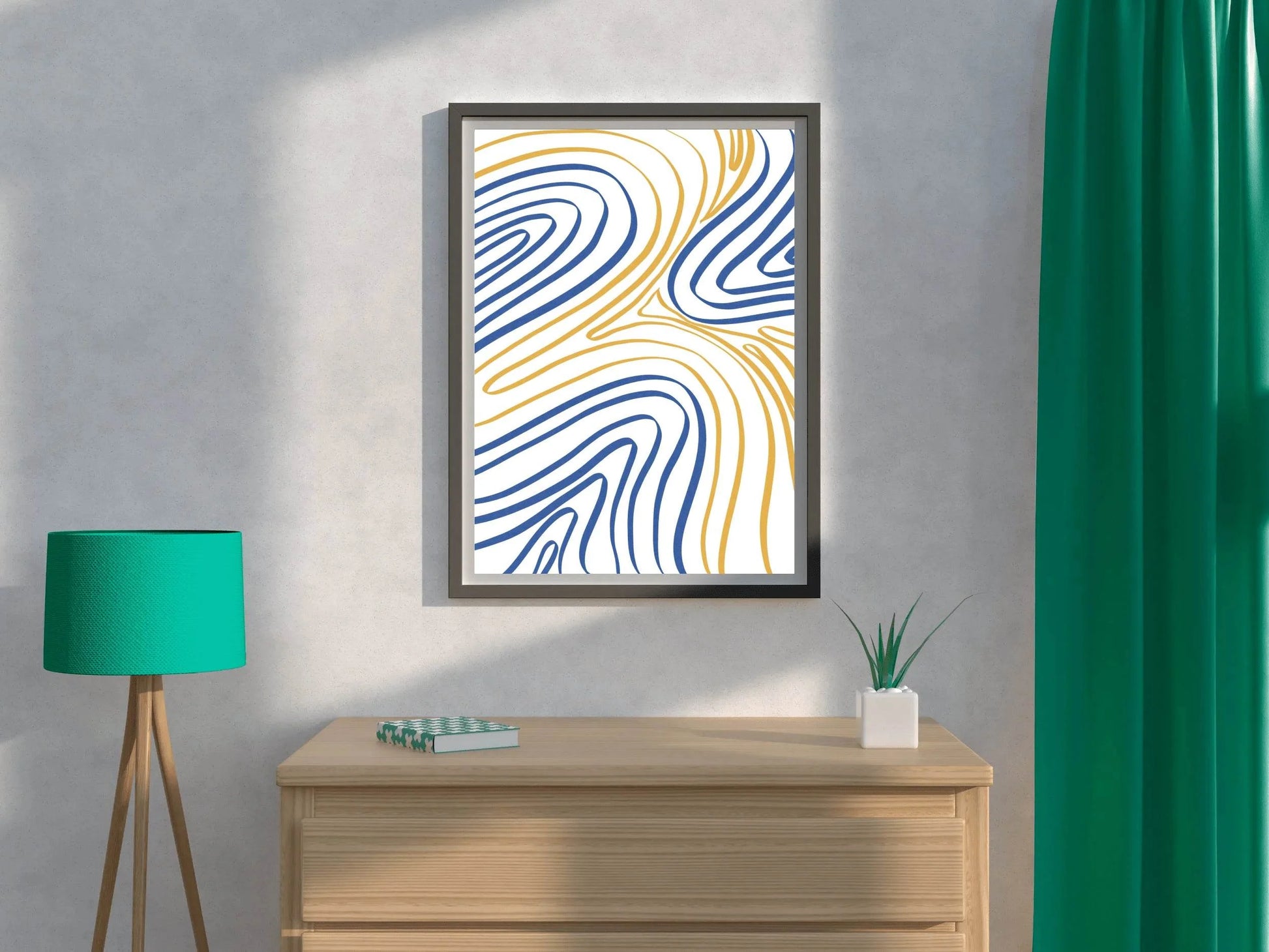 Blue And Yellow Wavy Lines Wall Art - beink online art store
