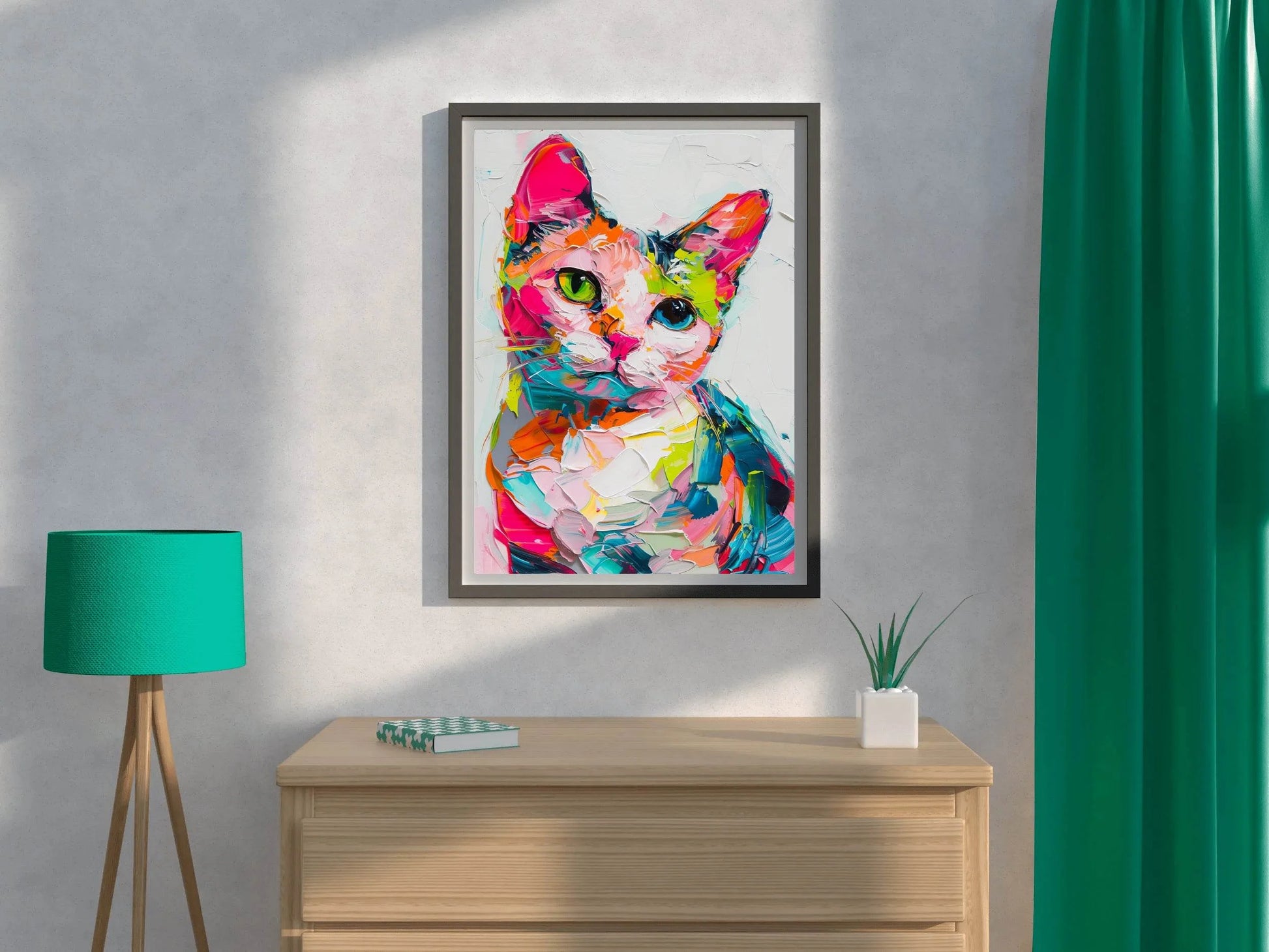 Hand Painted Illustration of Colorful Cat - beink online art store