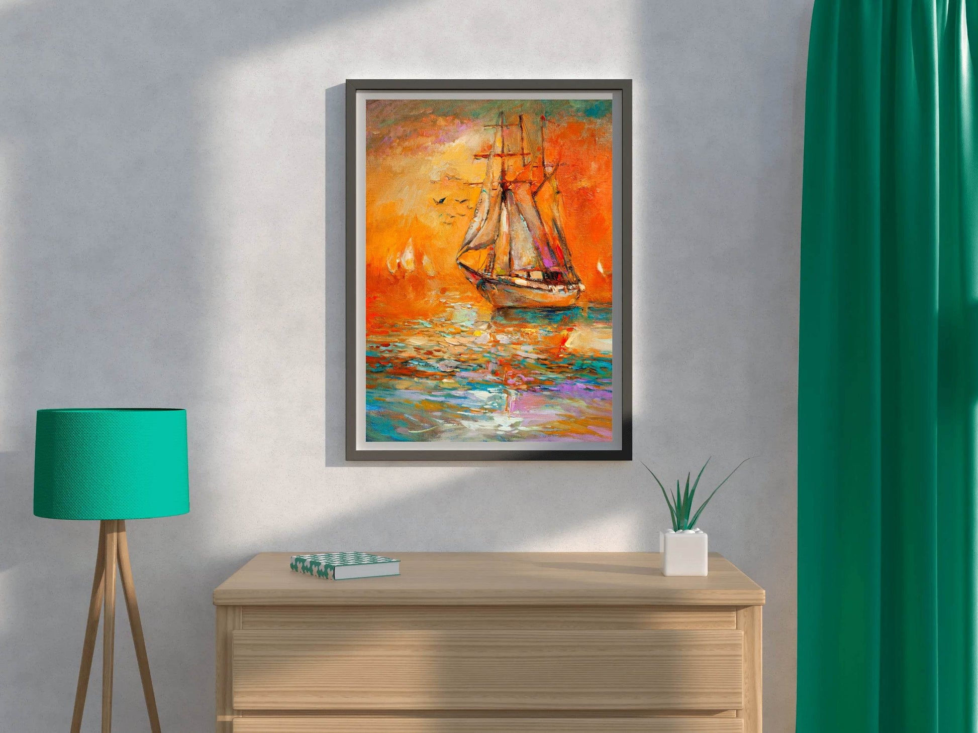 Old Warship in The Sunset Sea Wall Art - beink online art store