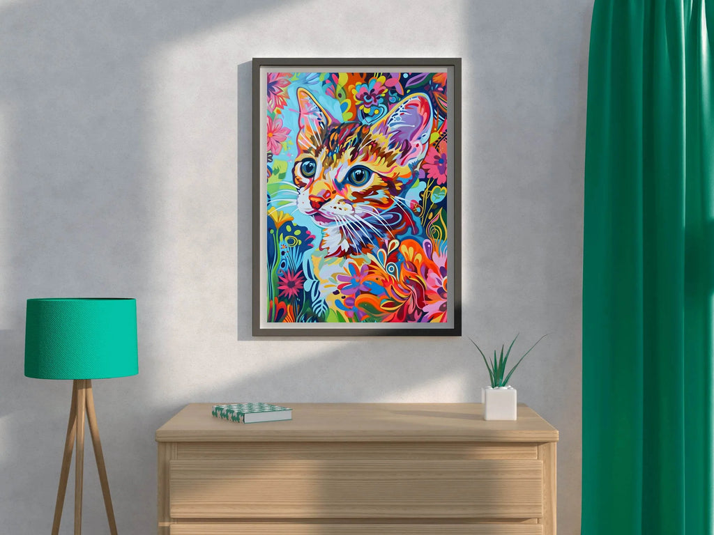 Painting of a Cat with Bright Colors Wall Art - beink online art store