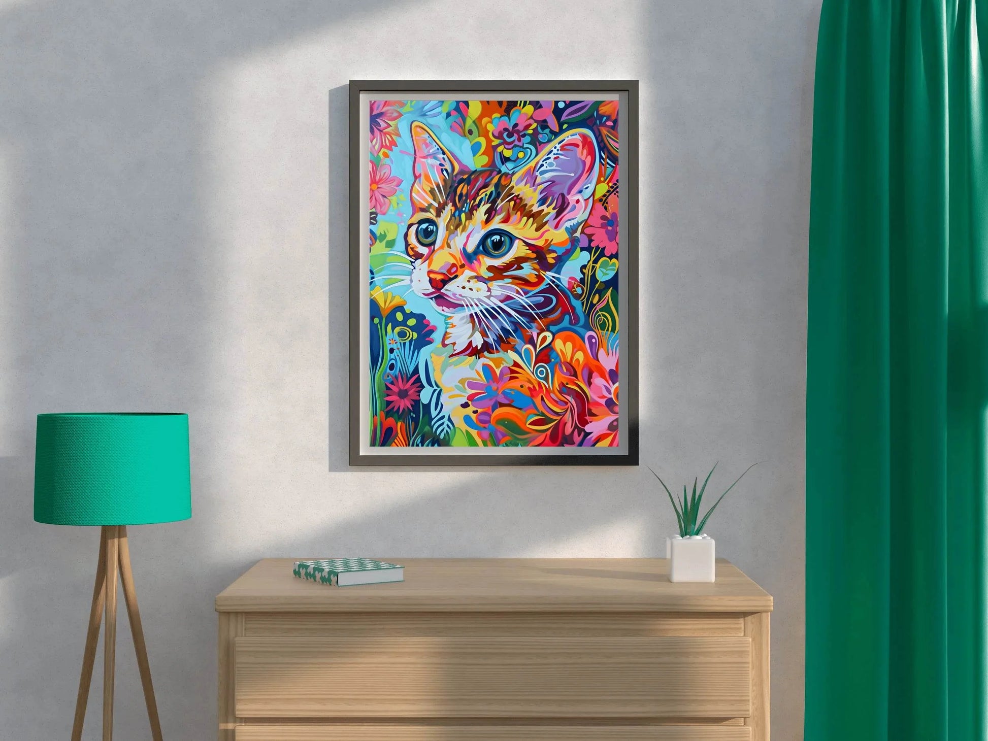 Painting of a Cat with Bright Colors Wall Art - beink online art store