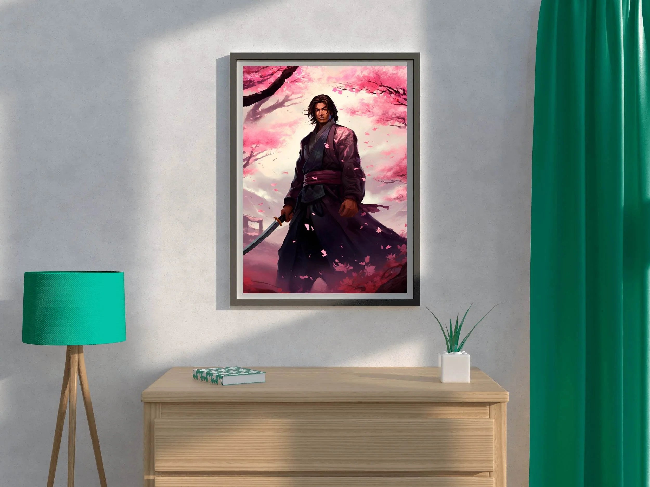 Slender Male Samurai With Short Black Hair Anime Wall Art - beink online art store
