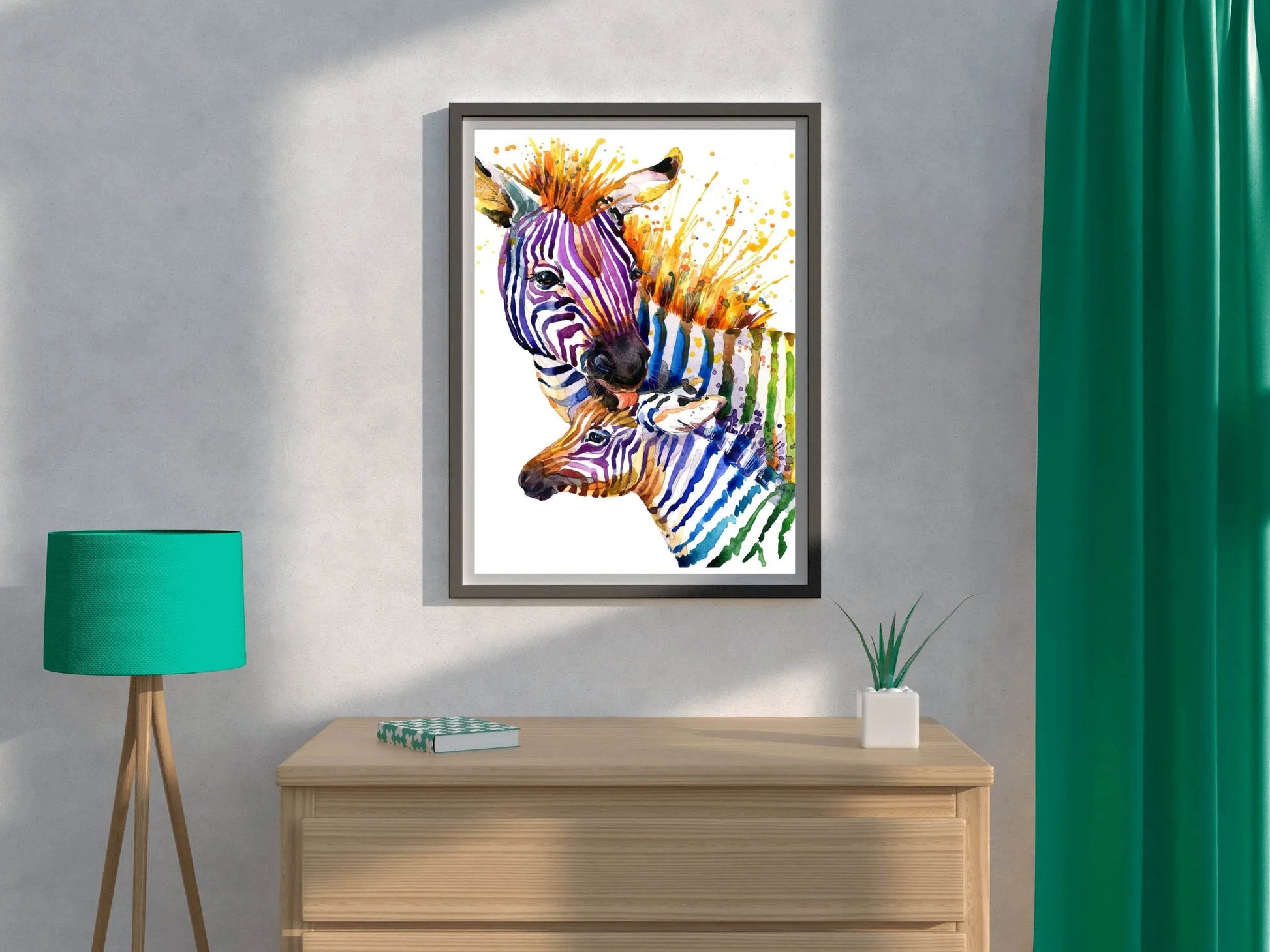 Watercolor Painting of Zebra and Foal - beink online art store