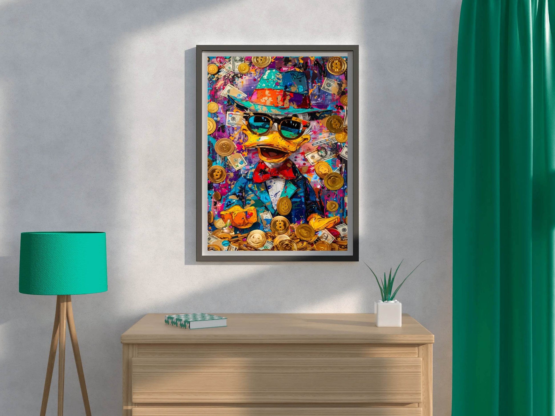 Donuld Duck with Money Around Wall Art - beink online art store