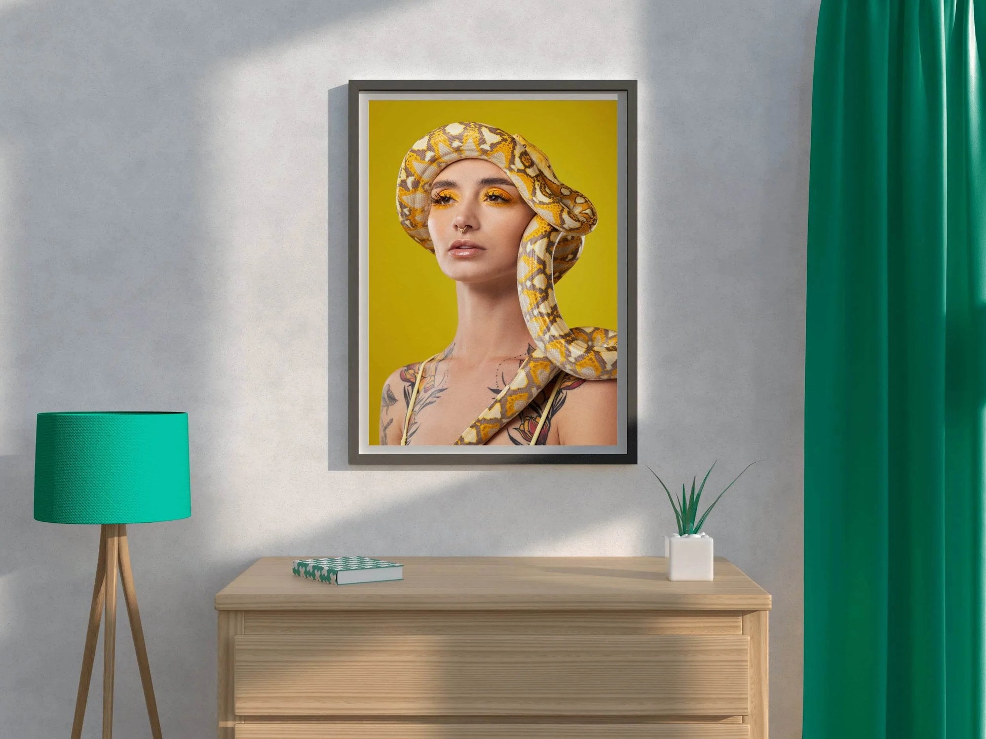 Girl With Snake Around Head Animal Wall Art - beink online art store