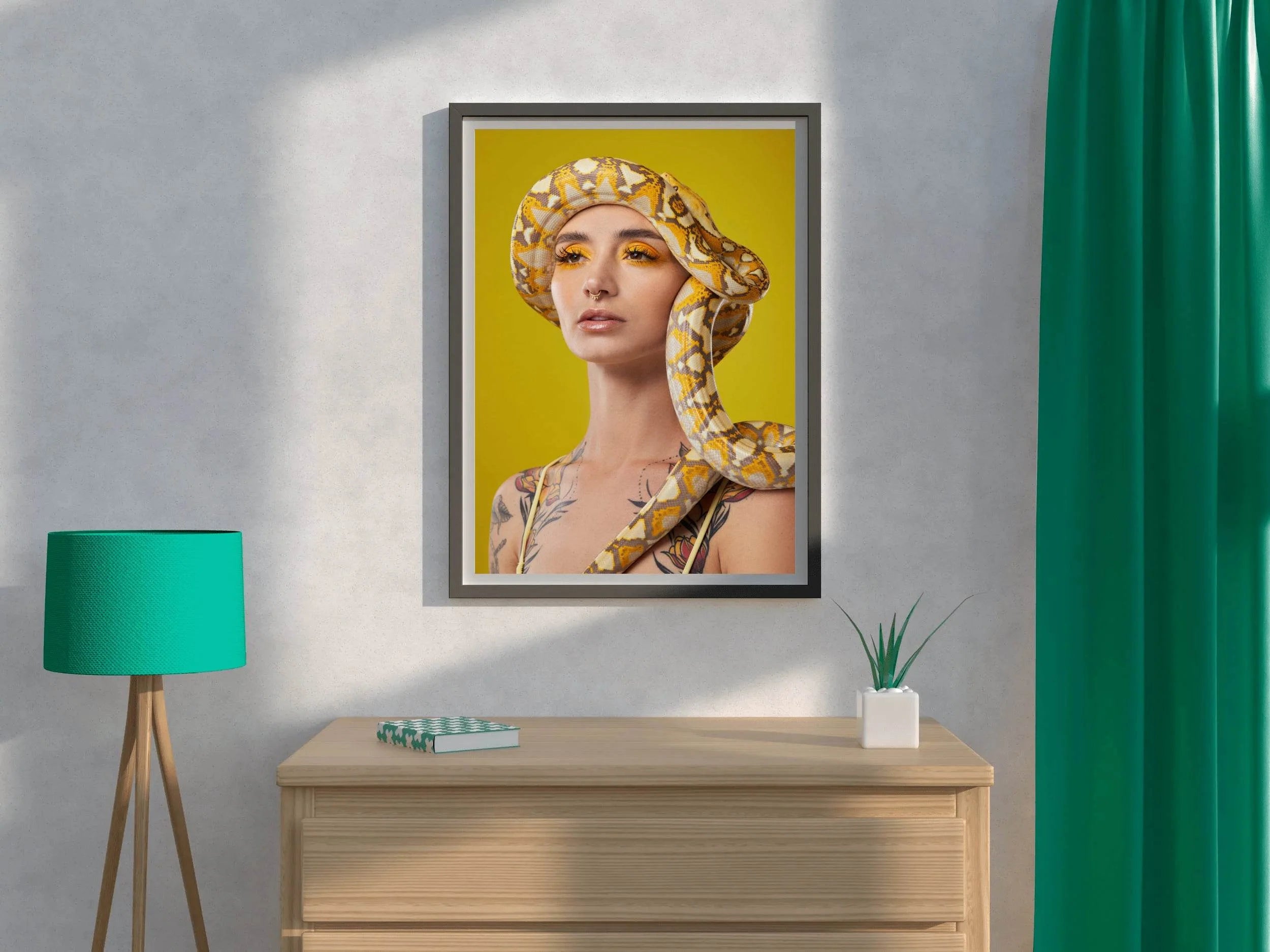 Girl With Snake Around Head Animal Wall Art - beink online art store