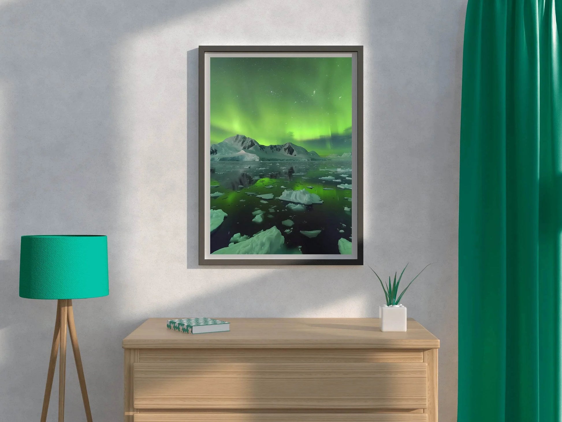 Green Northern lights with Iceberg Wall Art - beink online art store