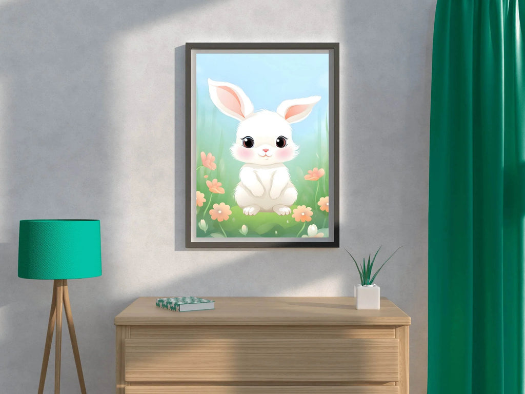 Smiling Cartoonish Bunny in the Garden - beink online art store