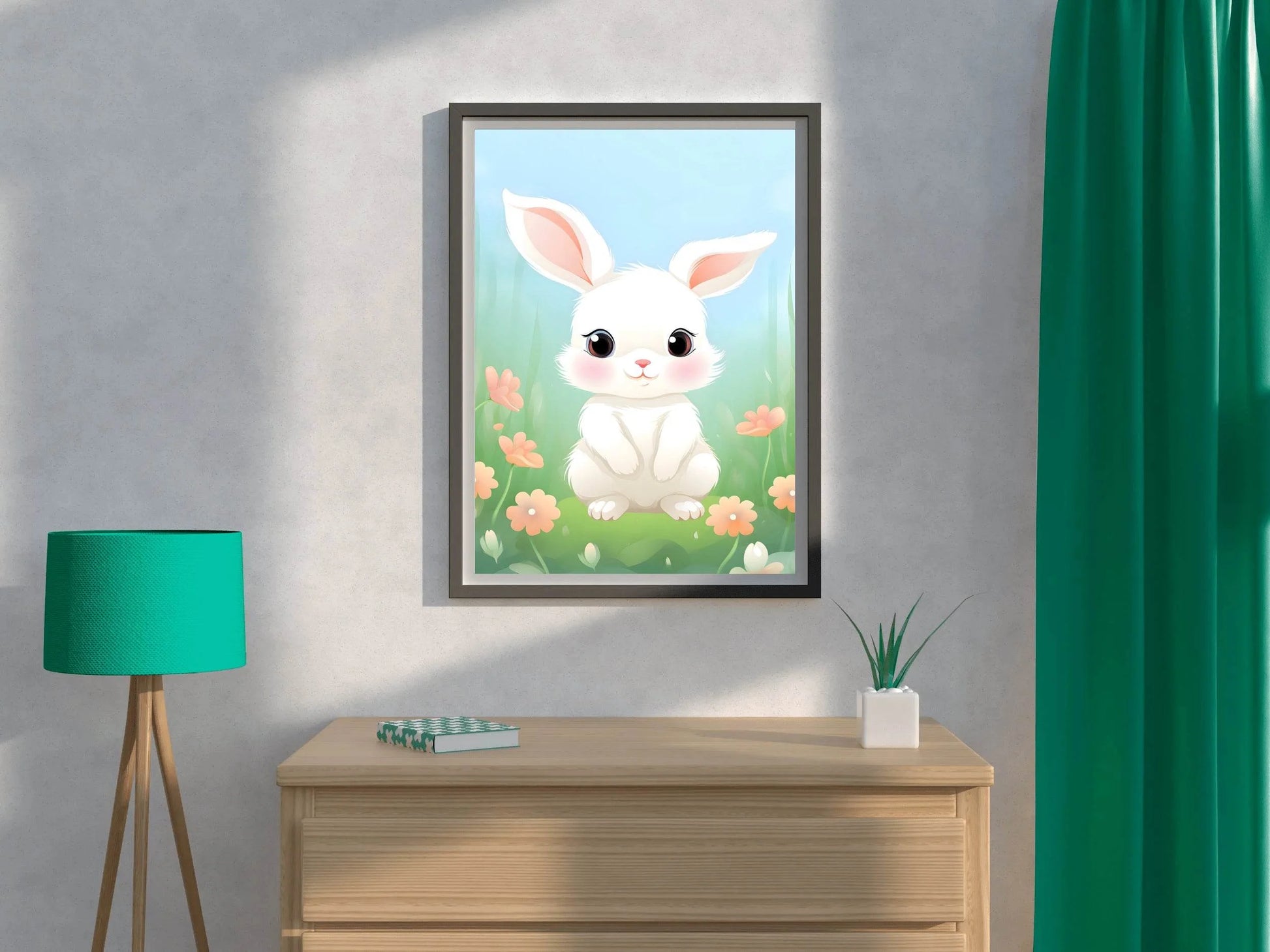 Smiling Cartoonish Bunny in the Garden - beink online art store