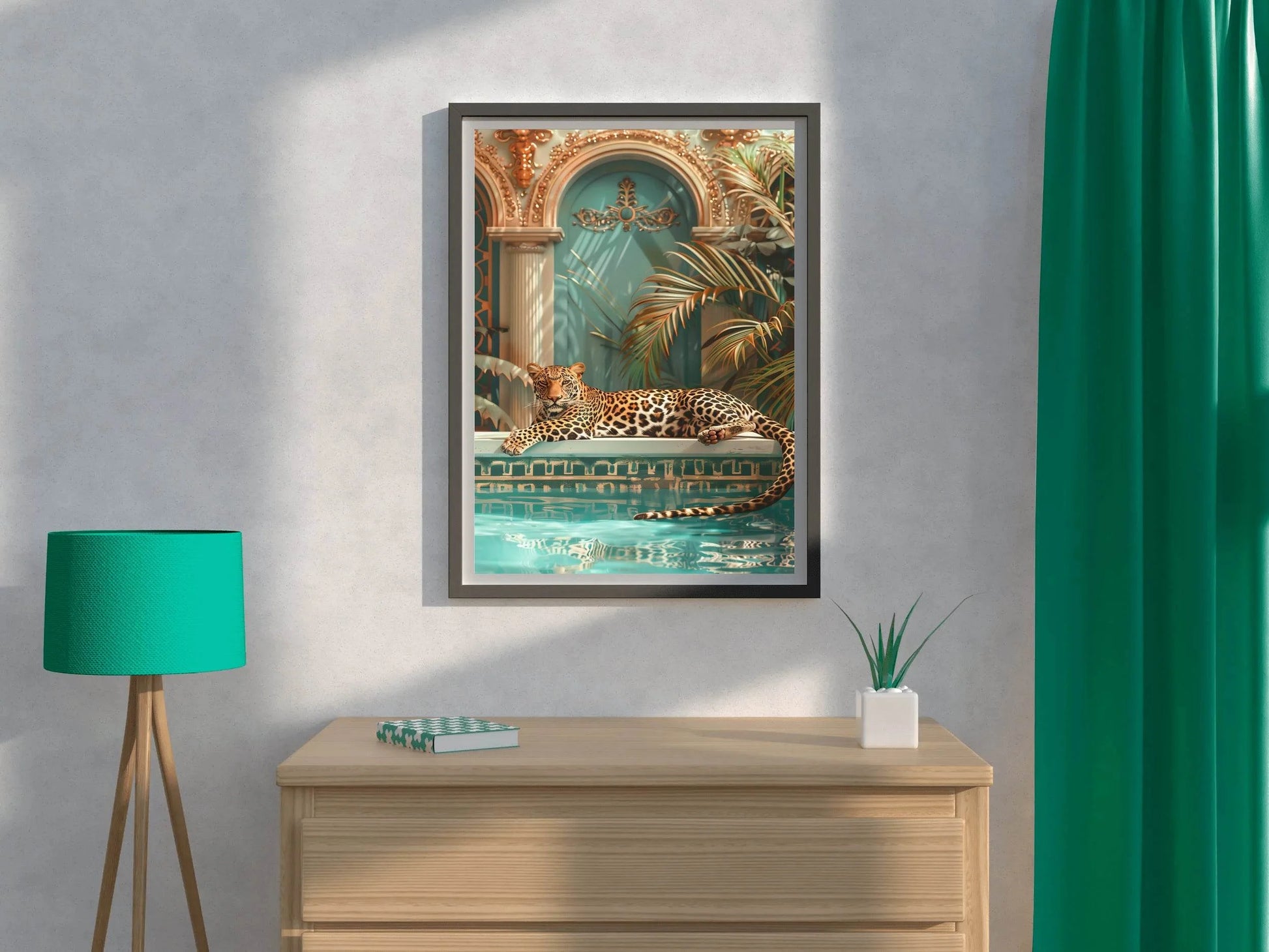 Javan Leopard Sitting Besides Pool - beink online art store