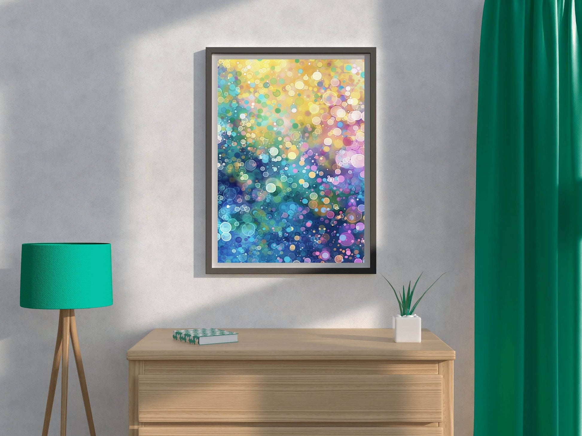 Colorful Neon Dots Digital Art - beink online art store