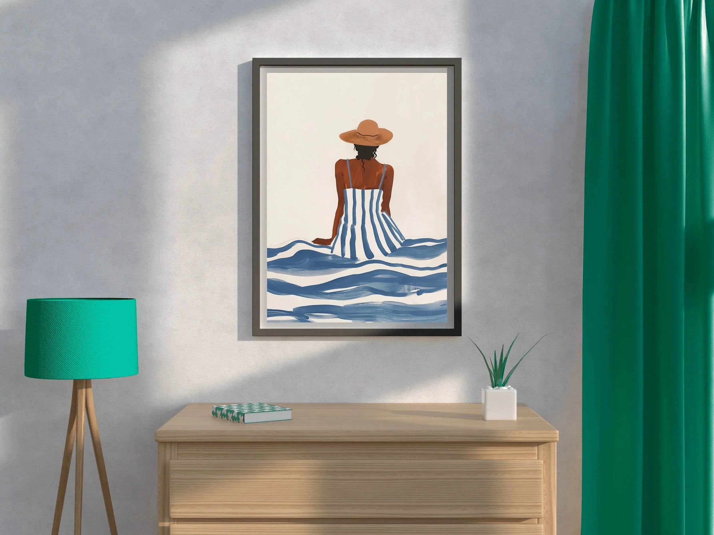 Women Sitting on a Beach Side - Beachside Tranquility Wall Art - beink online art store