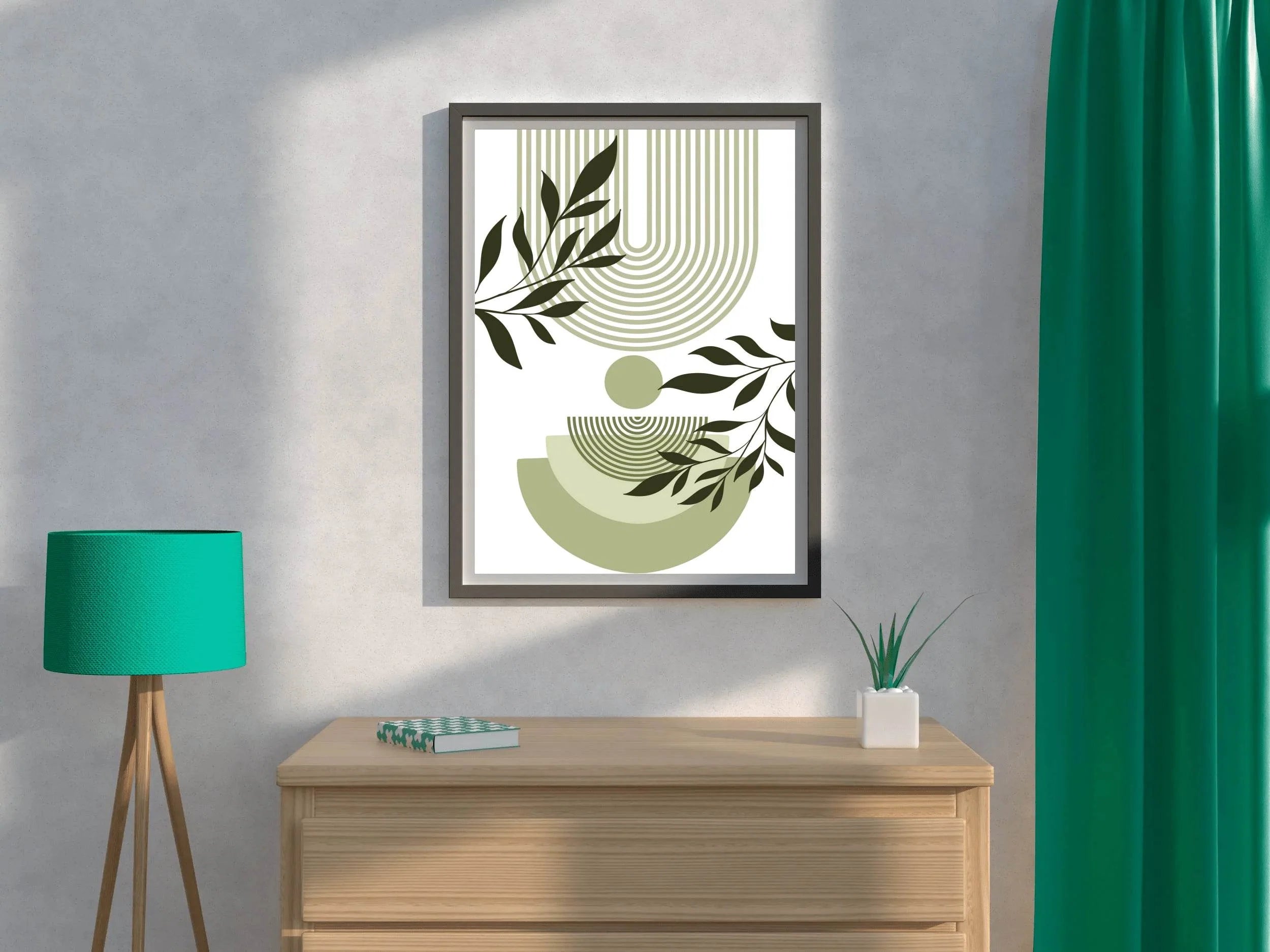 Geometric Shapes with Green leaves ArtWork - beink online art store