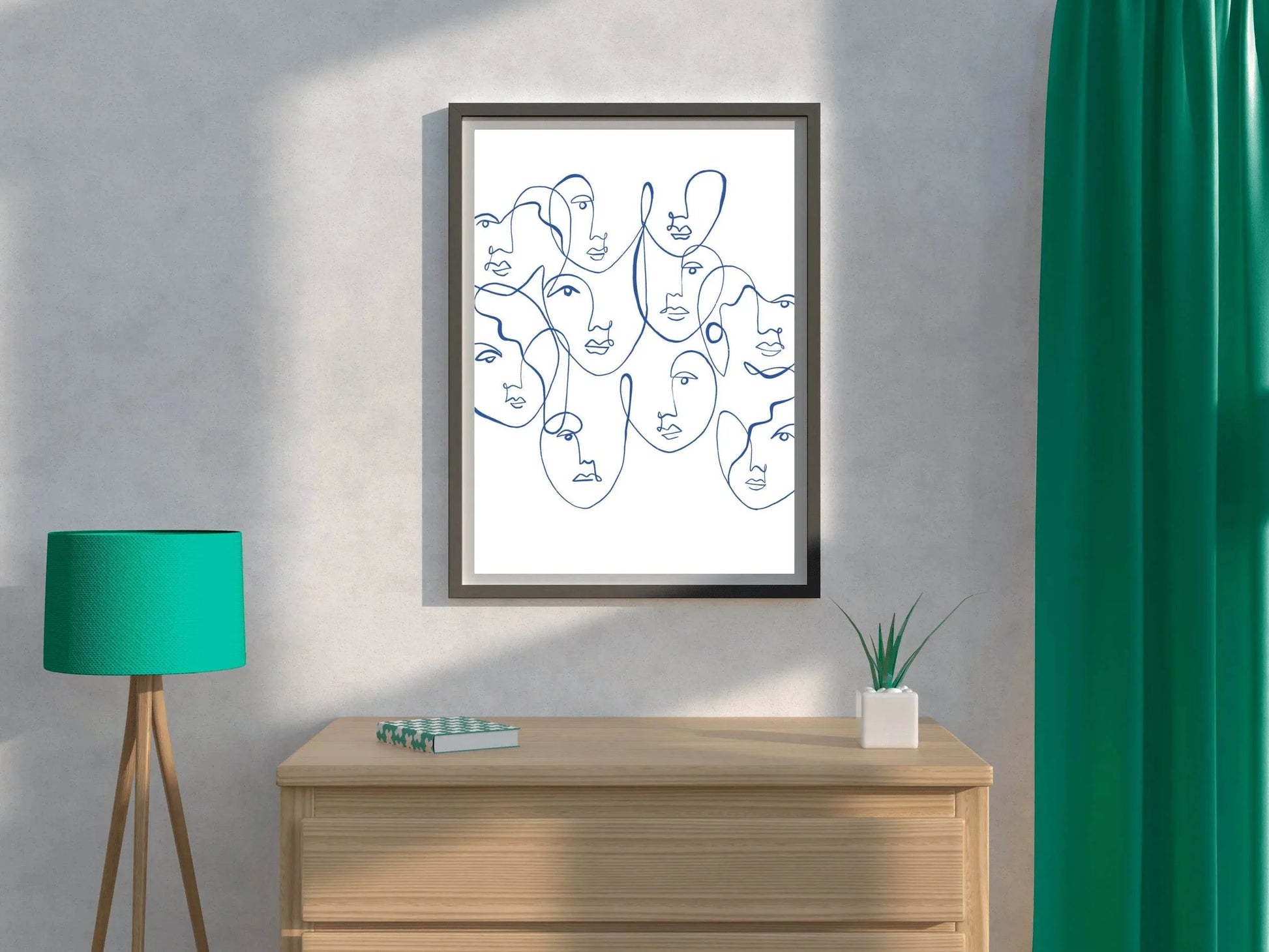Blue and White Abstract Face Wall Art - beink online art store