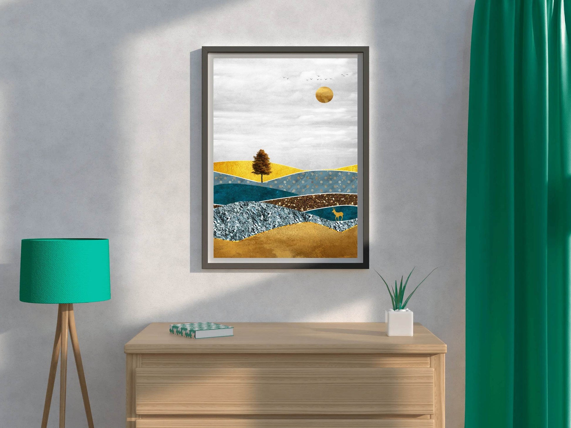 Deer in a Field With a Full Moon Wall Art - beink online art store