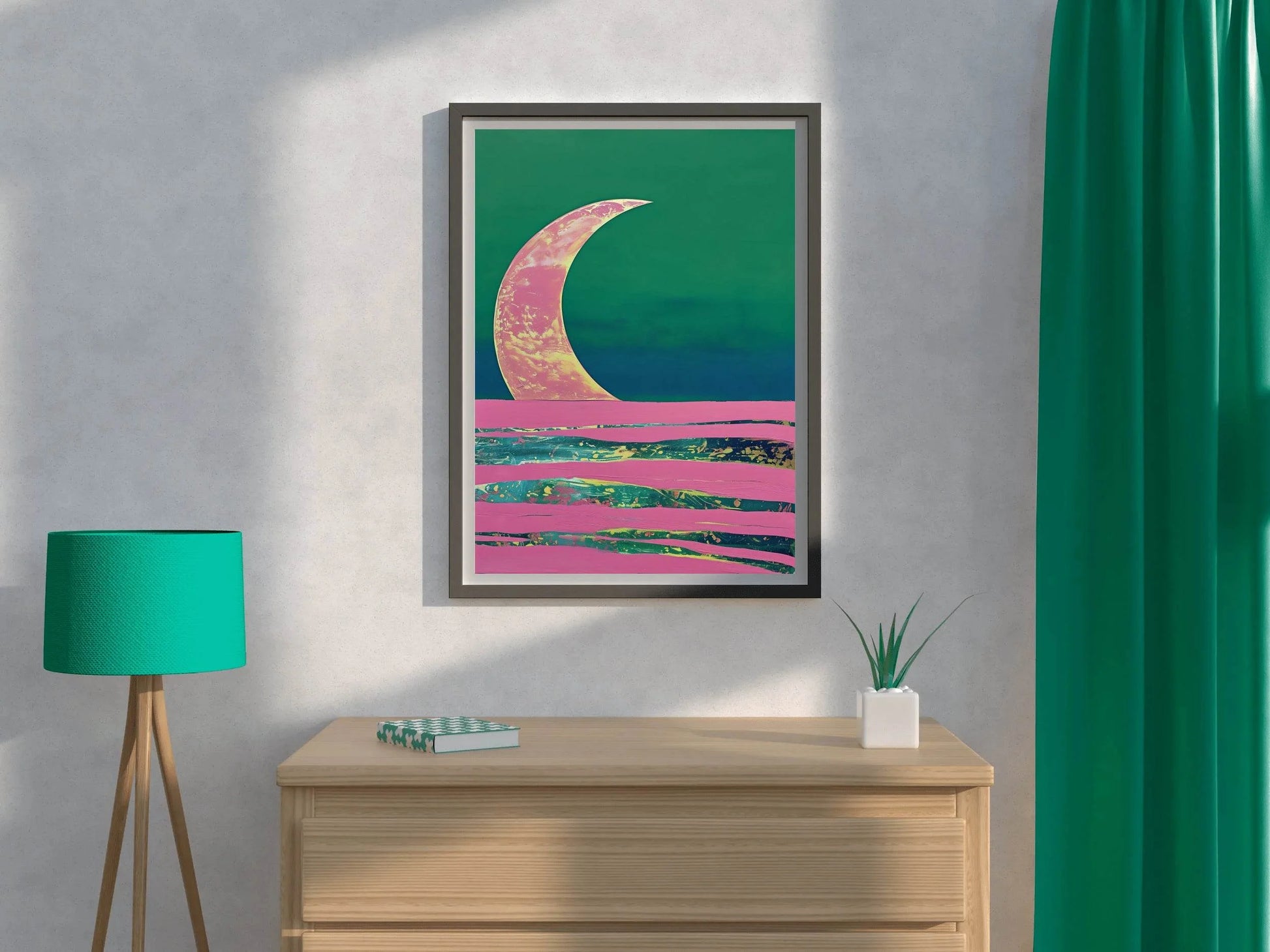 Moon Painting With Green Background Wall Art - beink online art store