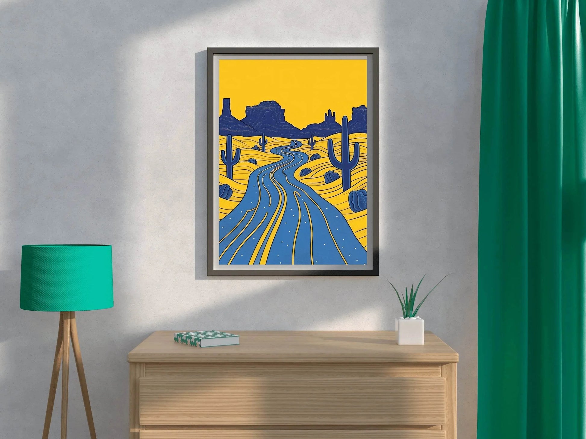 Yellow Desert Landscape With Cactus Wall Art - beink online art store