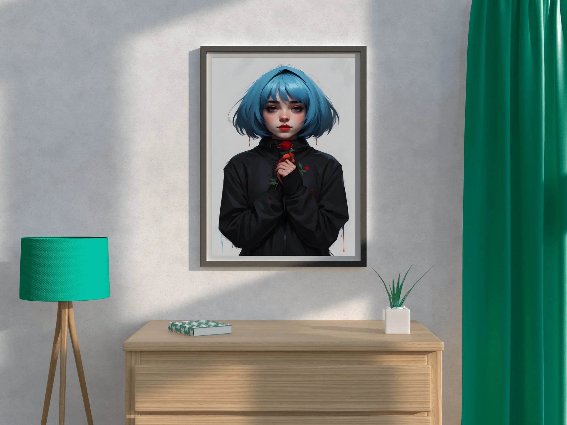 Anime Girl with Blue Hair Wall Art - beink online art store