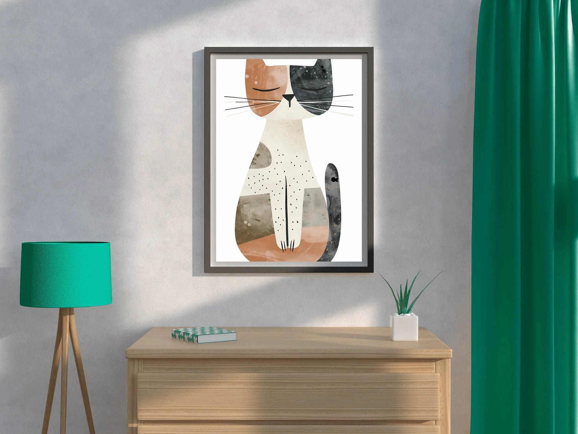 Geomatrical Painted Illustration of a Cat - beink online art store