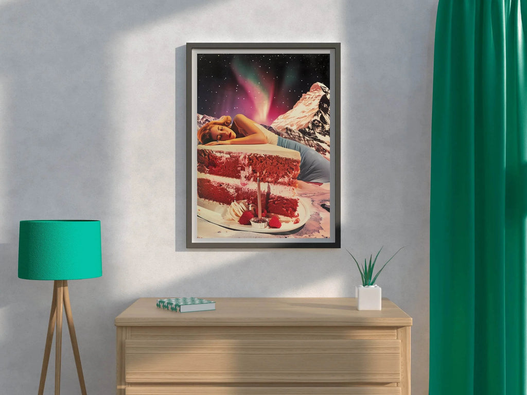 Sleeping Girl on The Cake With Space Background Wall Art - beink online art store